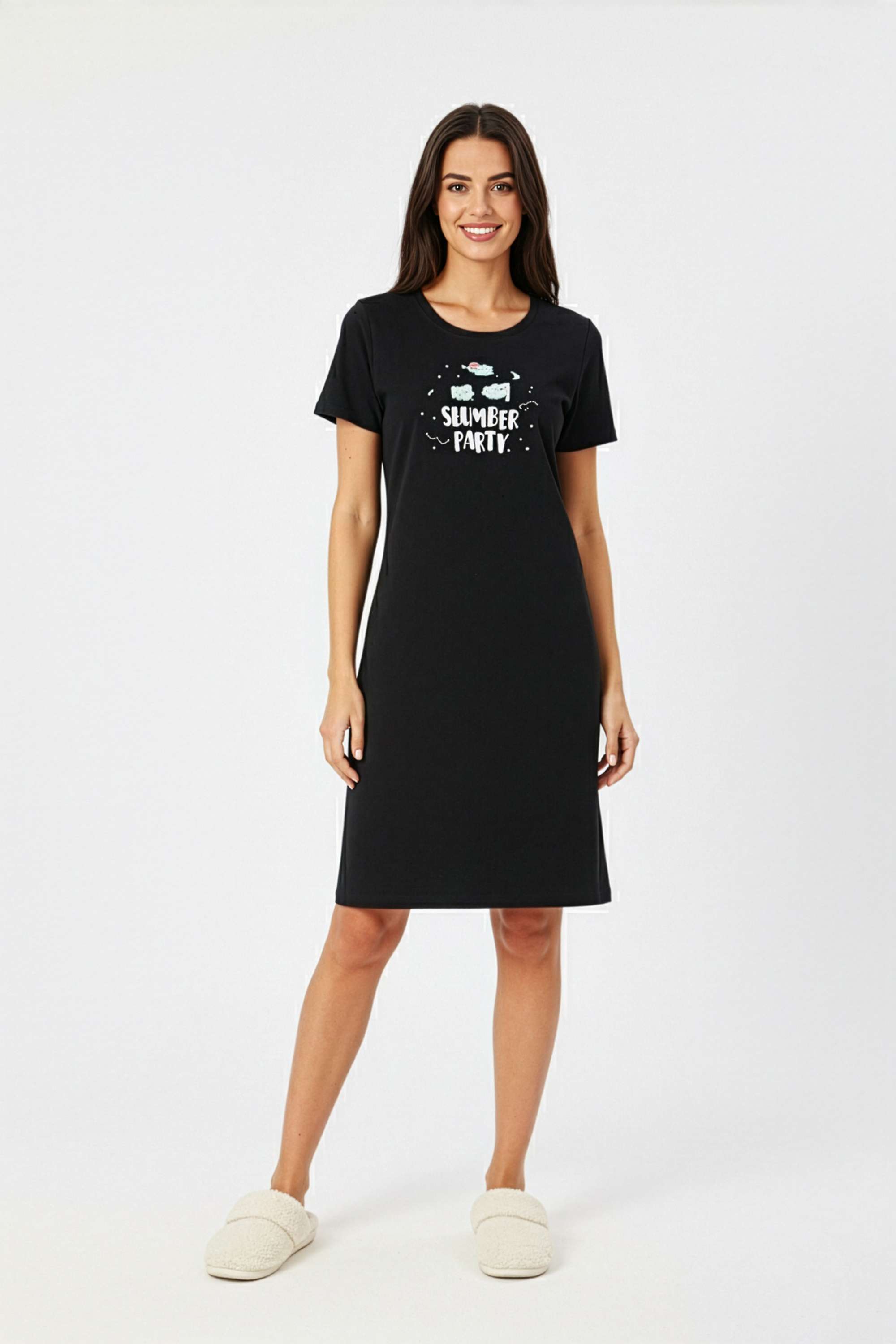 Short-Sleeves-Regular-Fit-Blended-Fabric-Women-s-Night-Dress