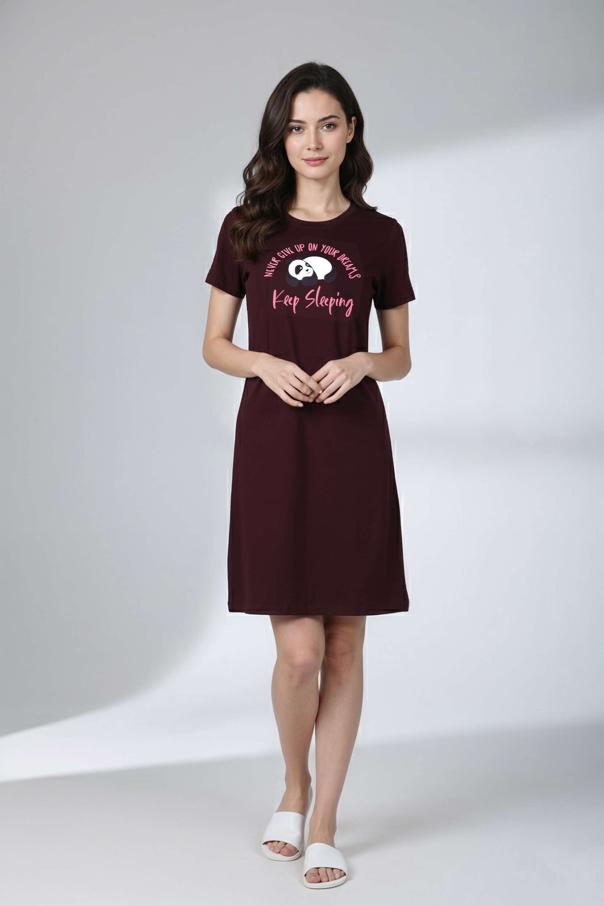 Character-Print-Blended-Fabric-Regular-Fit-Women-s-Night-Dress