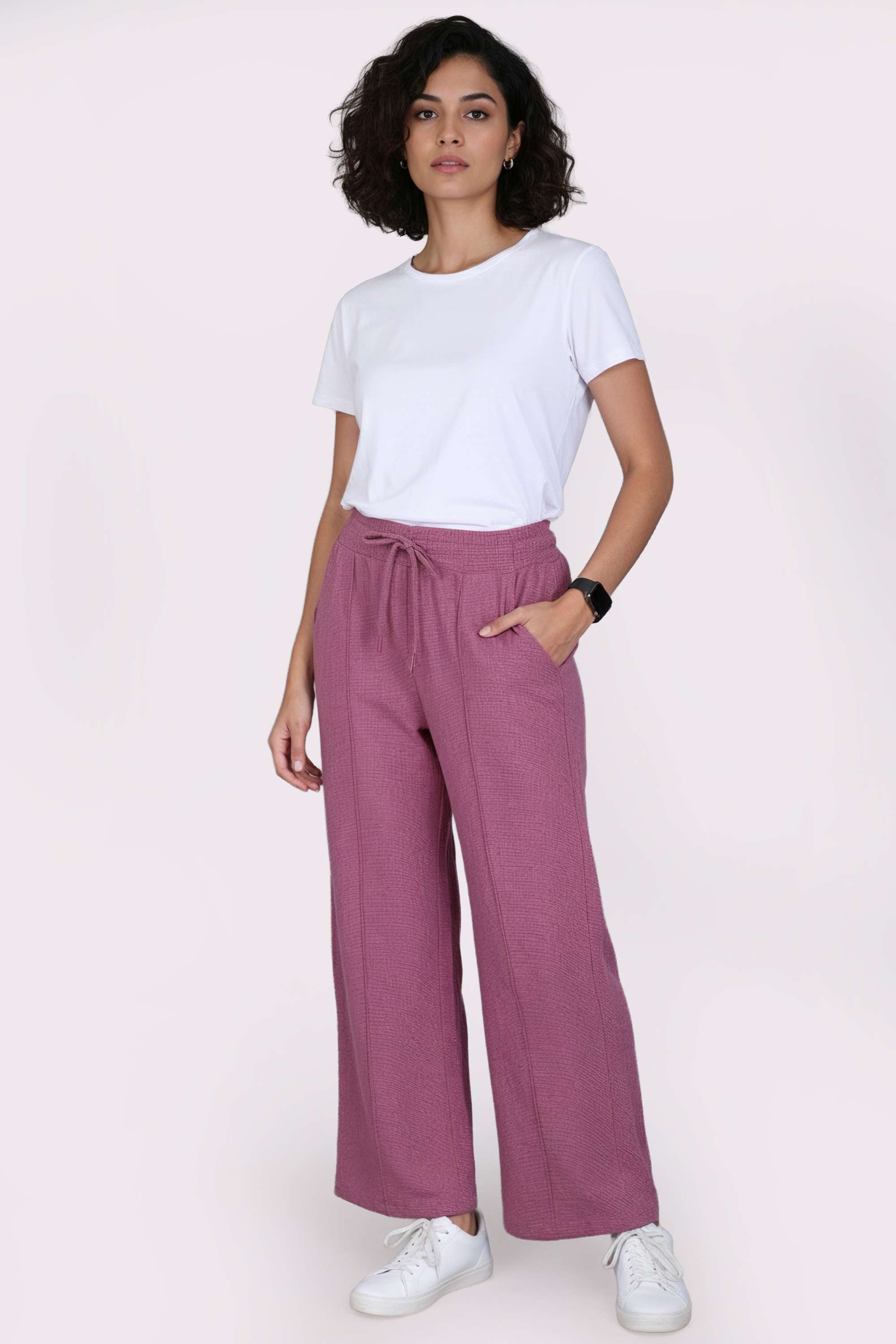Textured-Regular-Fit-Blended-Fabric-Women-s-Casual-Wear-Pyjamas