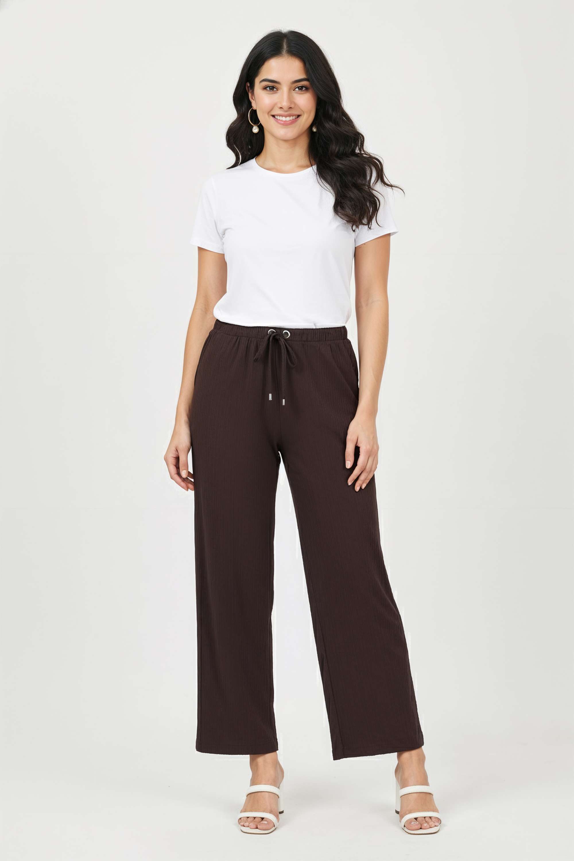 Solid-Full-Length-Blended-Fabric-Women-s-Pyjamas