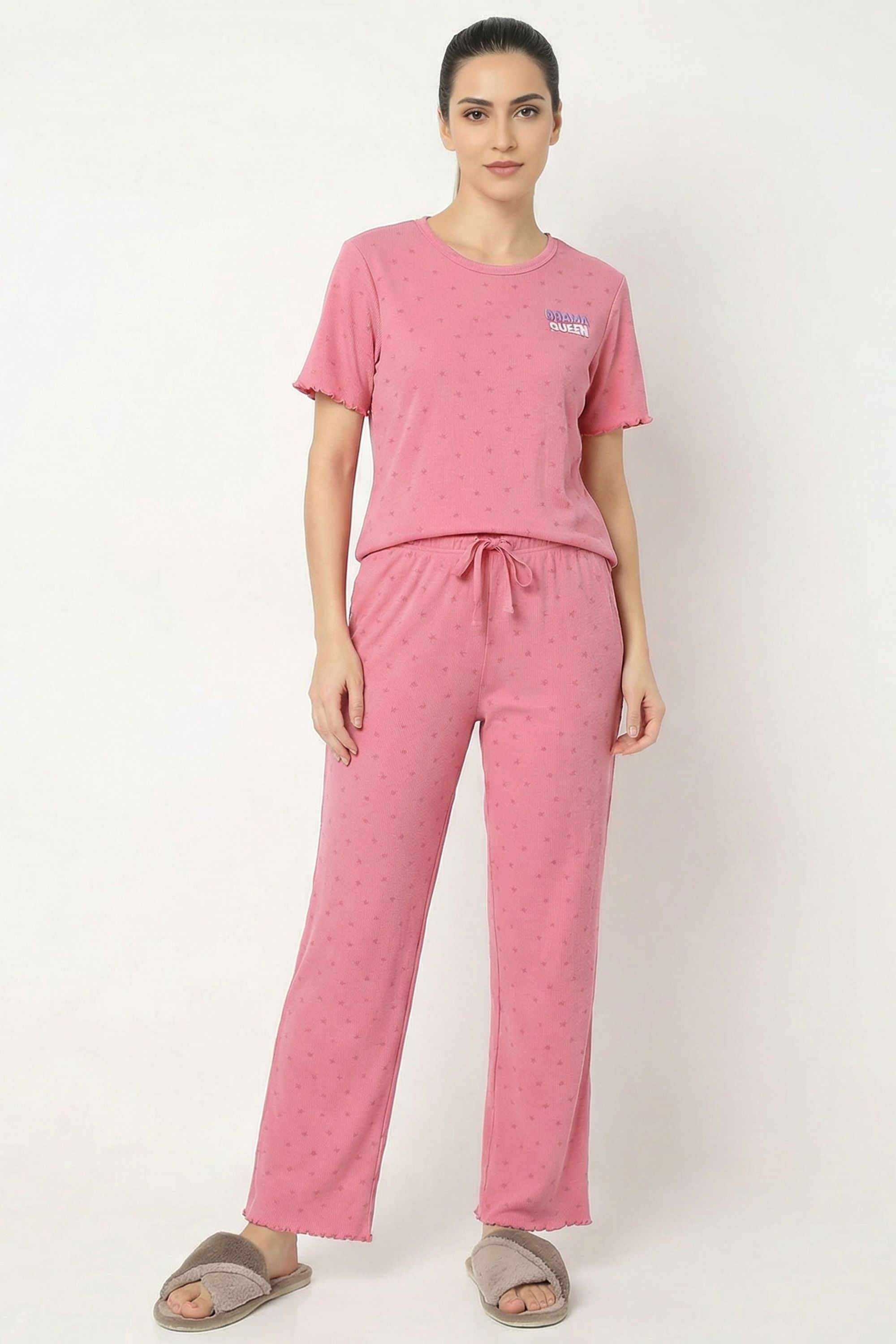 Character-Print-Round-Neck-Polyester-Women-s-Co-Ord-Set