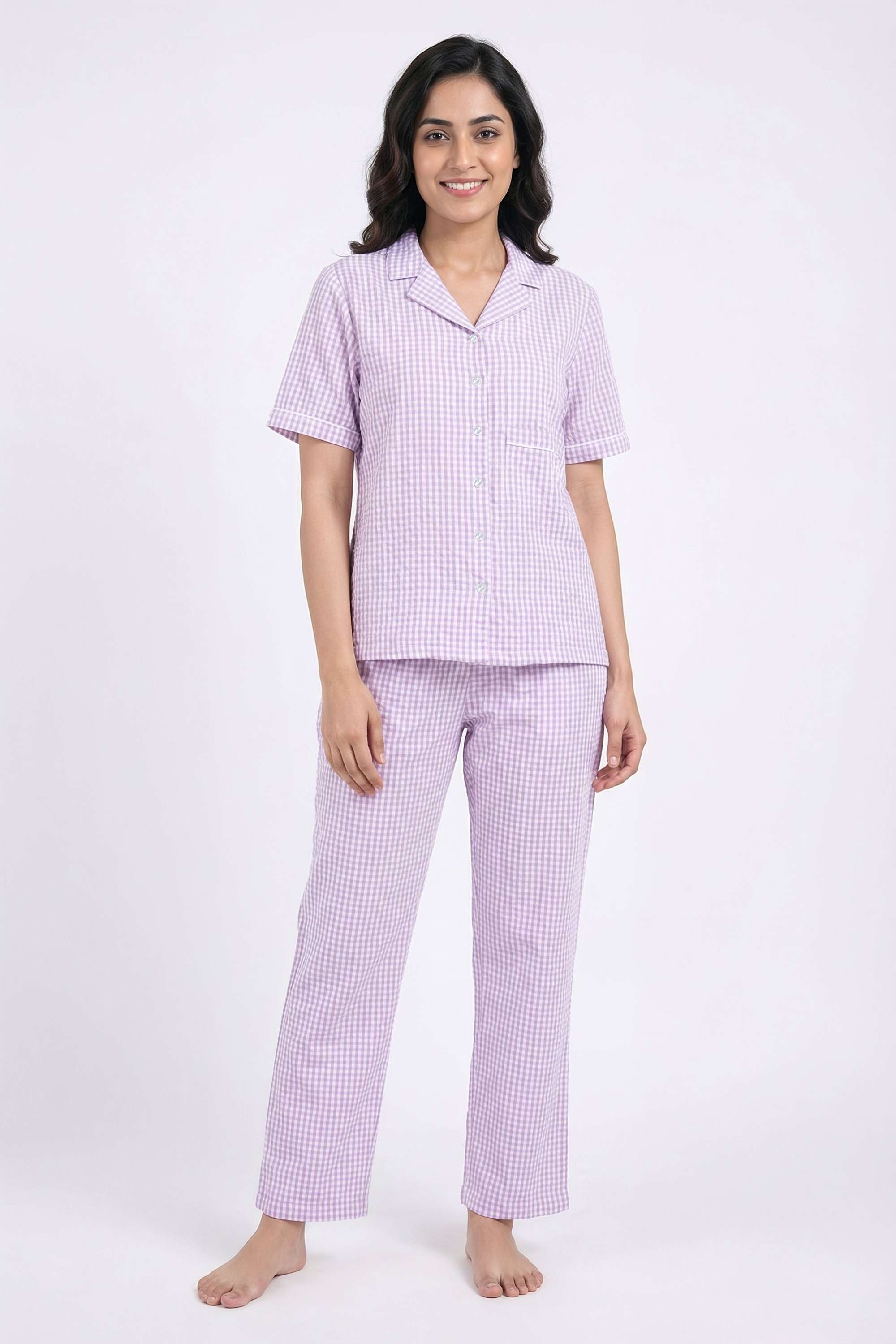 Checks-Full-Length-Cotton-Woven-Women-s-Clothing-Set
