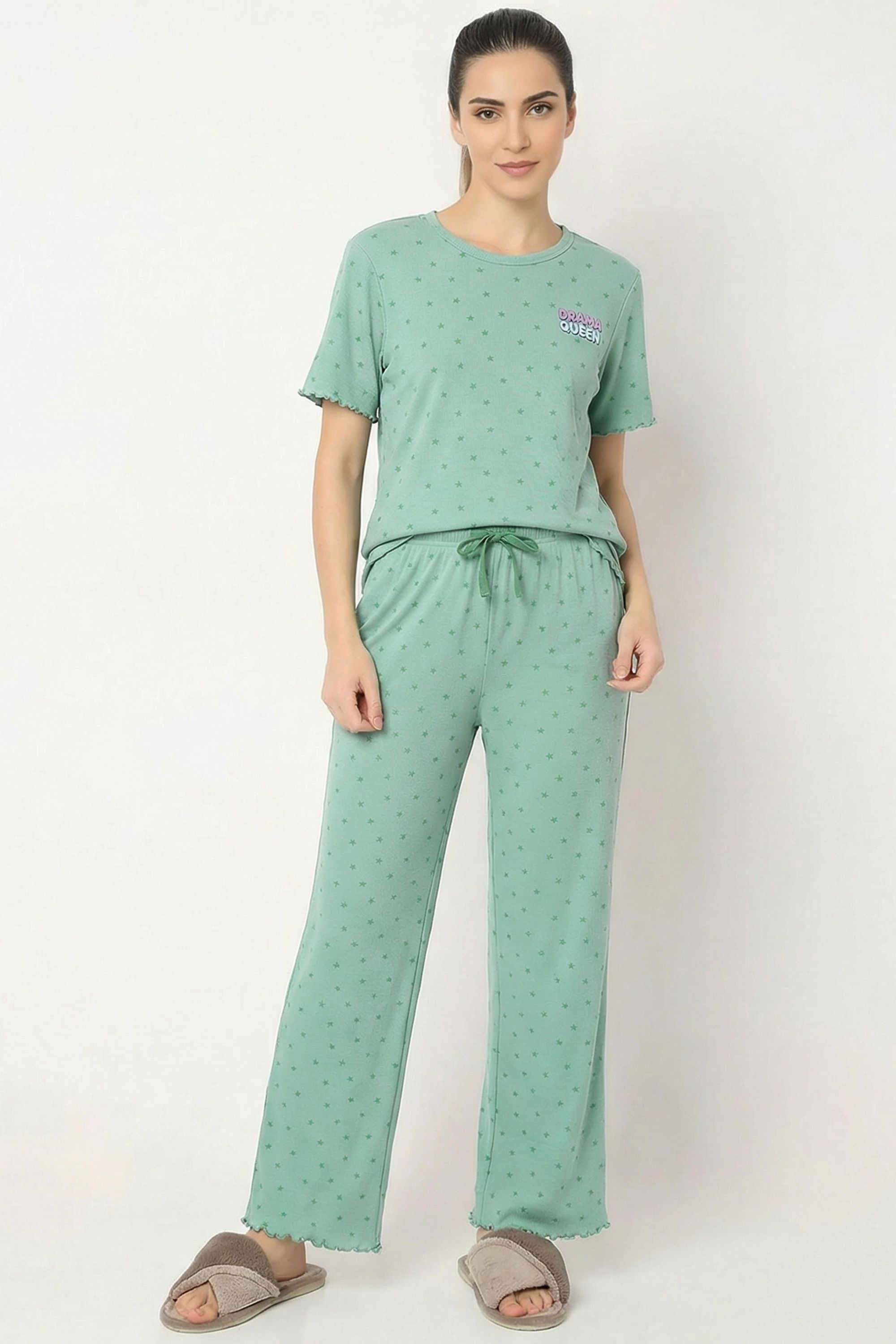 Floral-Round-Neck-Polyester-Women-s-Co-Ord-Set