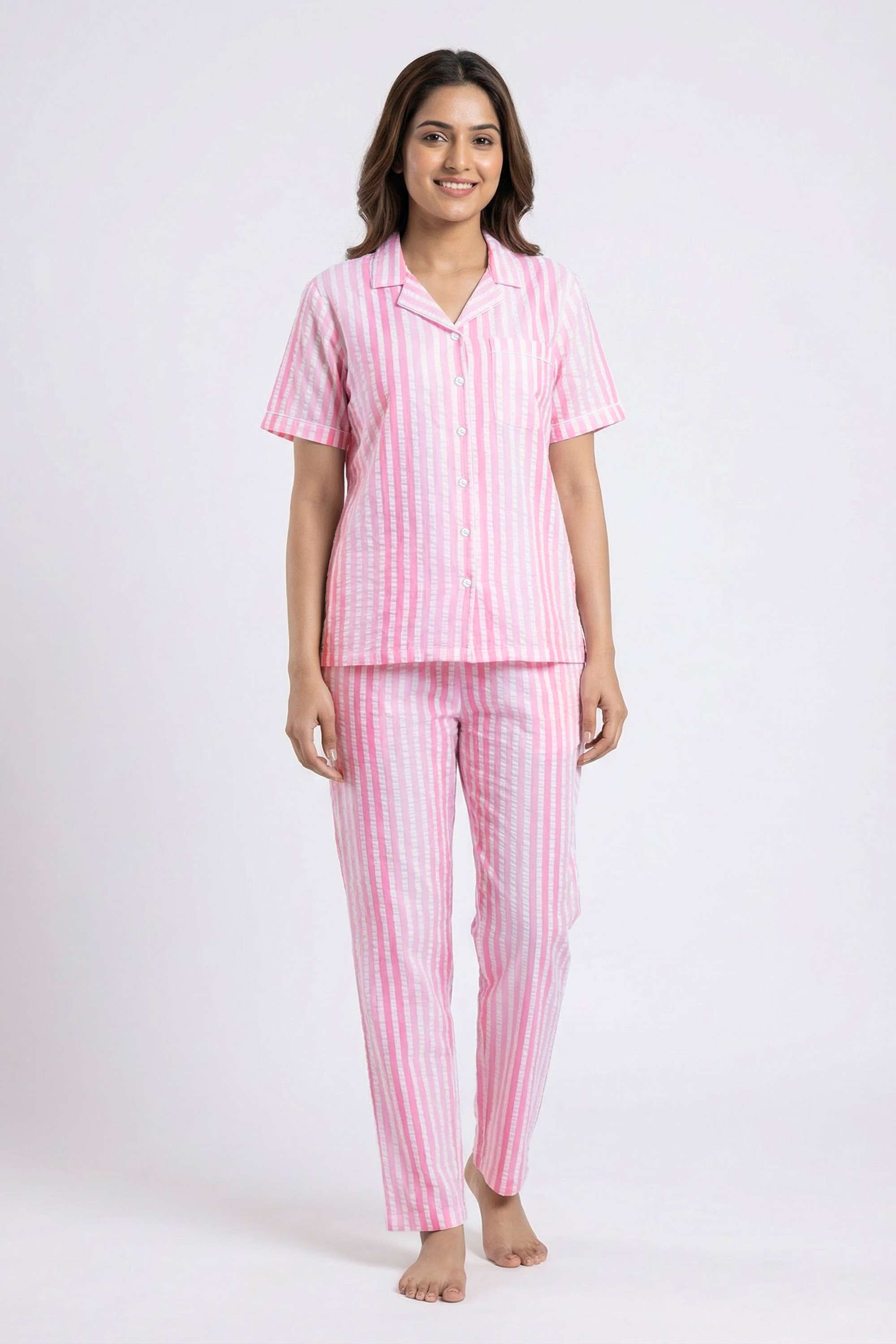 Stripes-Collared-Cotton-Women-s-Co-Ord-Set