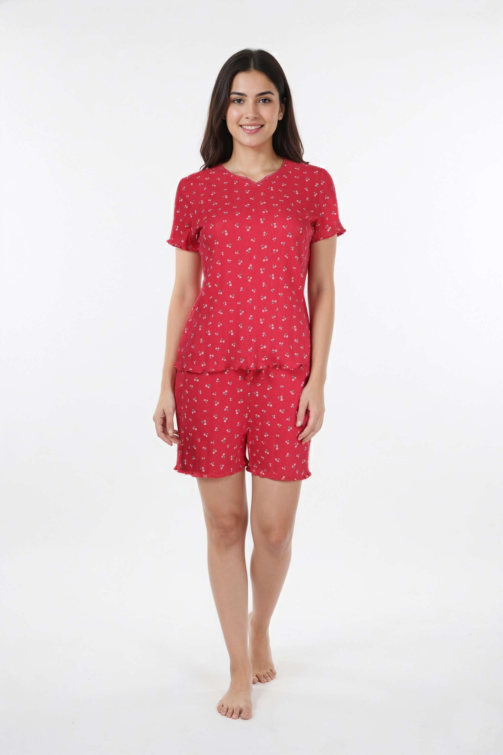 Solid-V-Neck-Polyester-Women-s-Co-Ord-Set