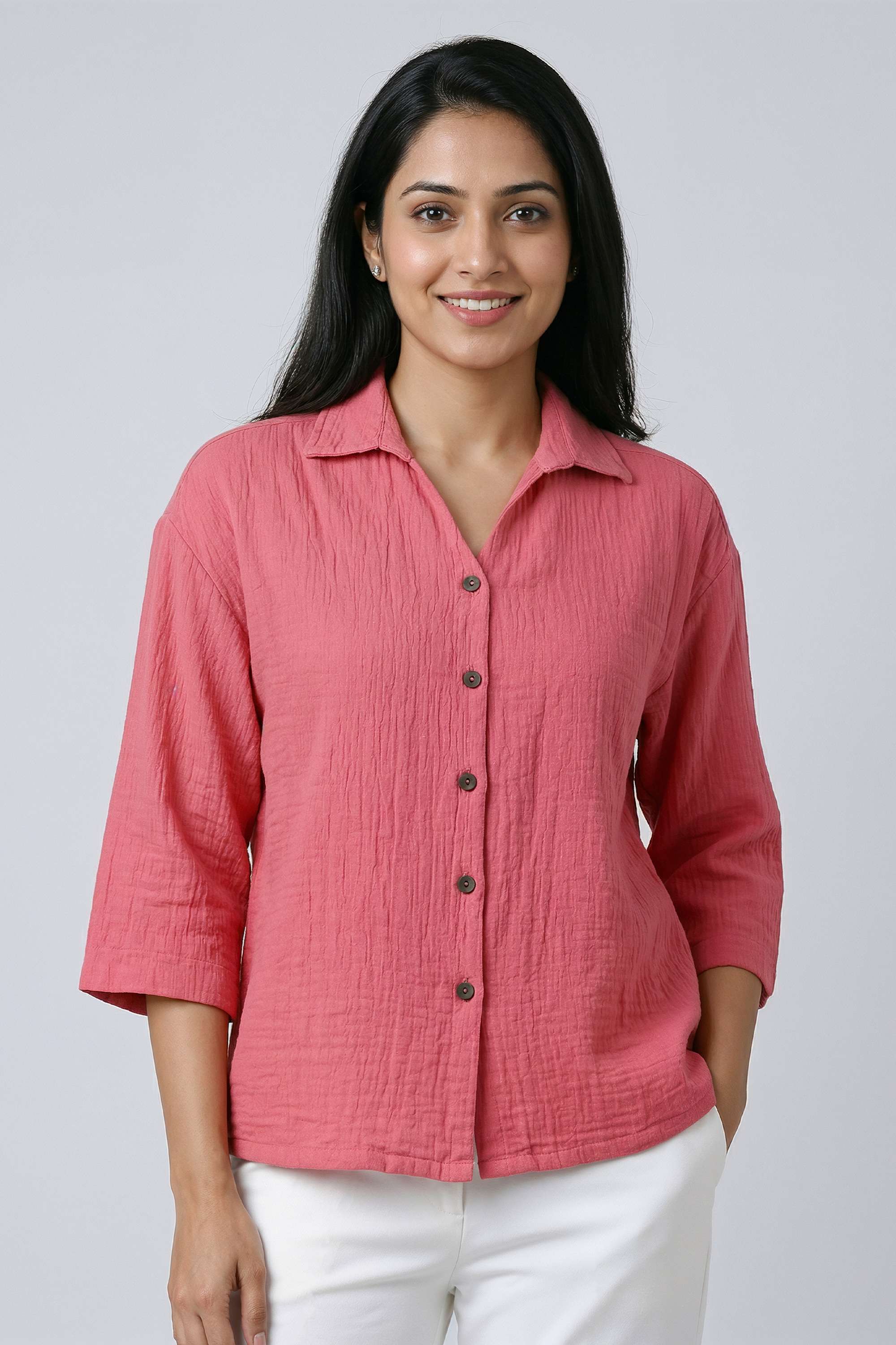 Solid-Cotton-Collared-Women-s-Top