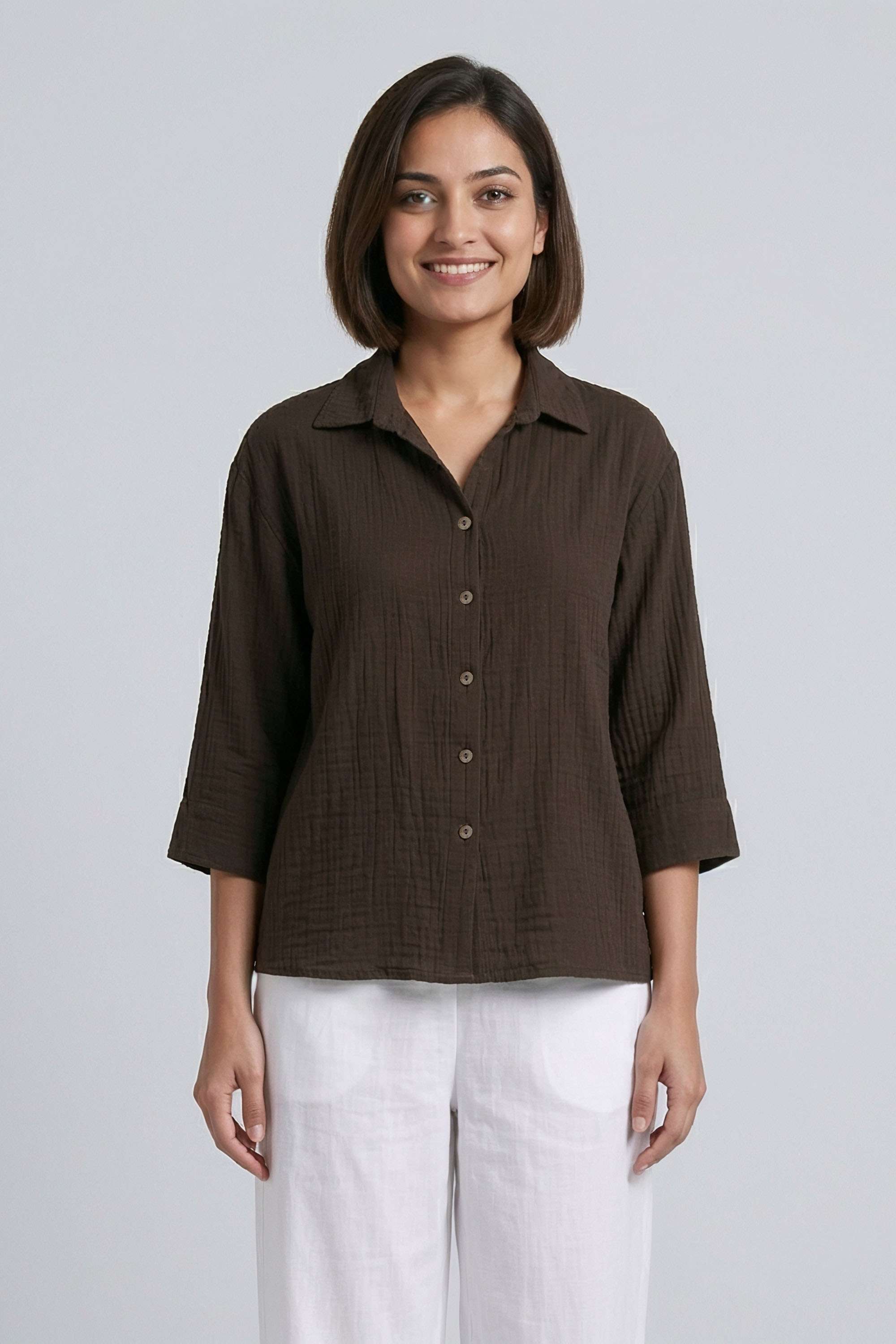 Solid-Cotton-Collared-Women-s-Top
