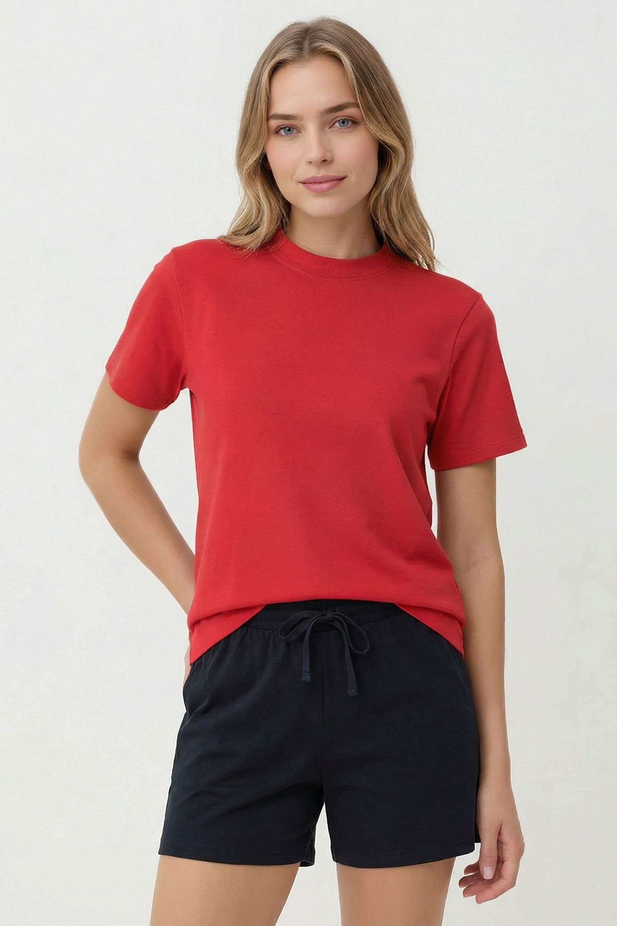 Solid-Cotton-Round-Neck-Women-s-Top