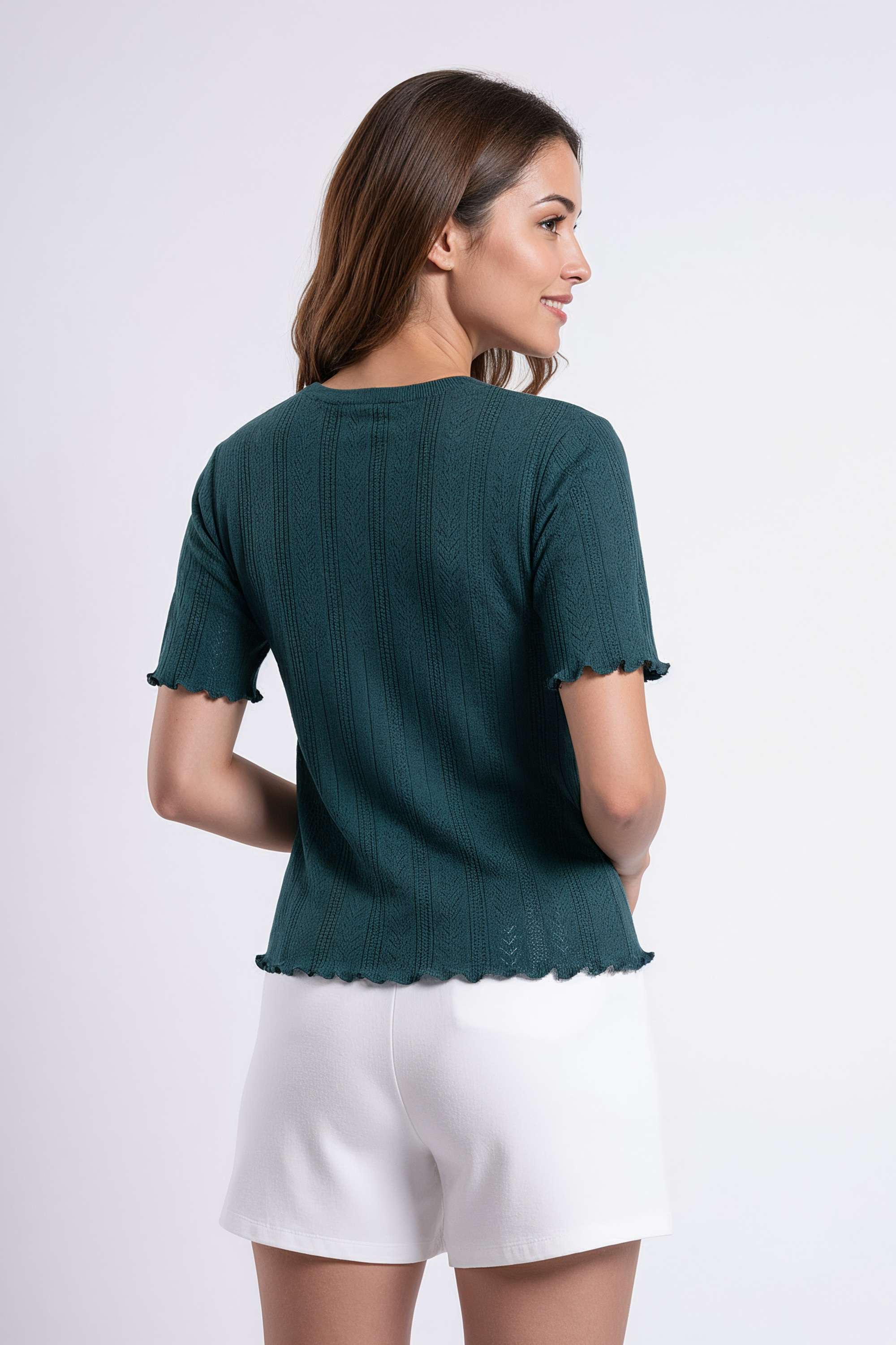 Solid-Polyester-Round-Neck-Women-s-Top
