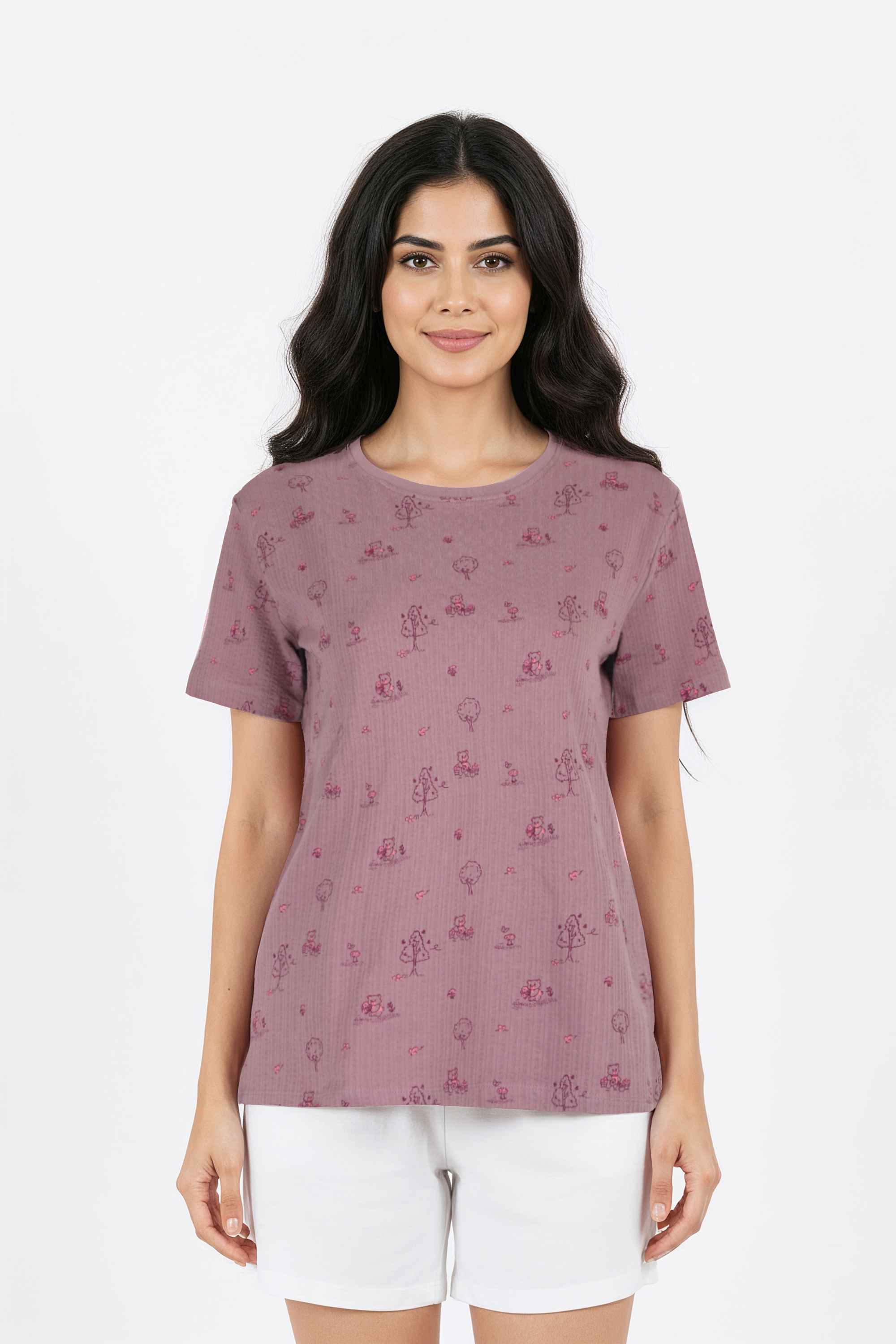 Printed-Polyester-Round-Neck-Women-Top