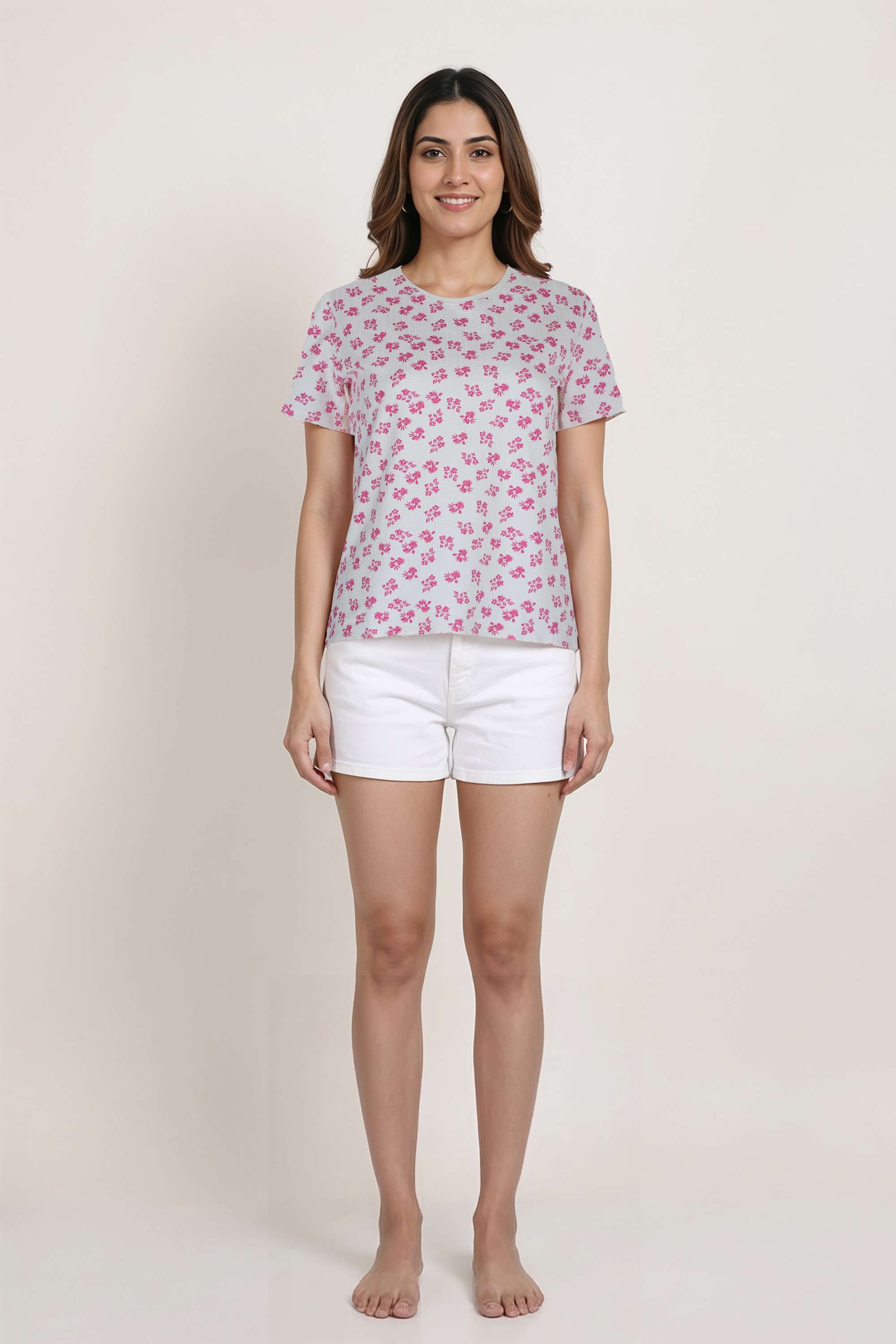 Printed-Polyester-Round-Neck-Women-Top
