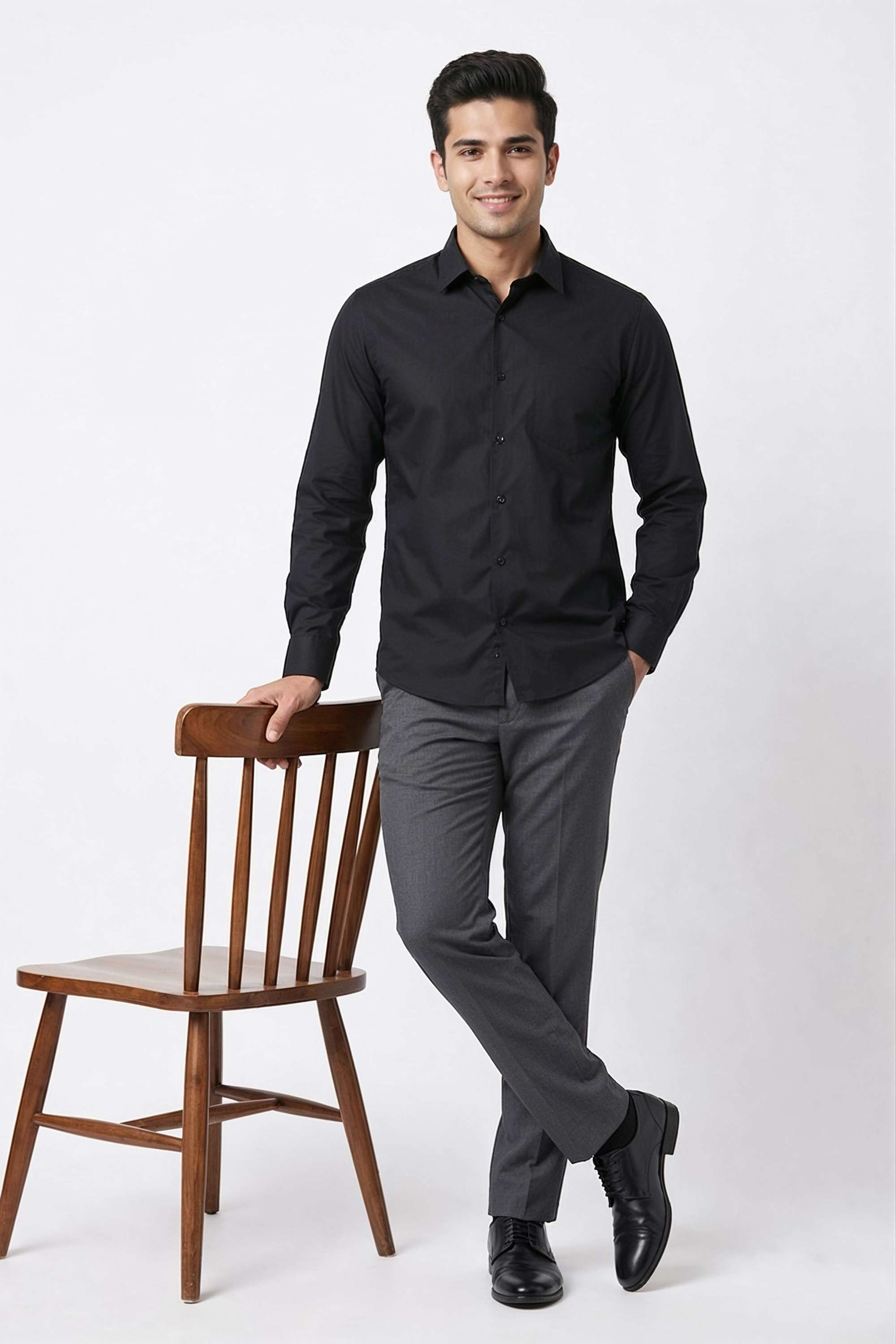 Solid-Cotton-Blend-Regular-Fit-Men-s-Formal-Wear-Shirt