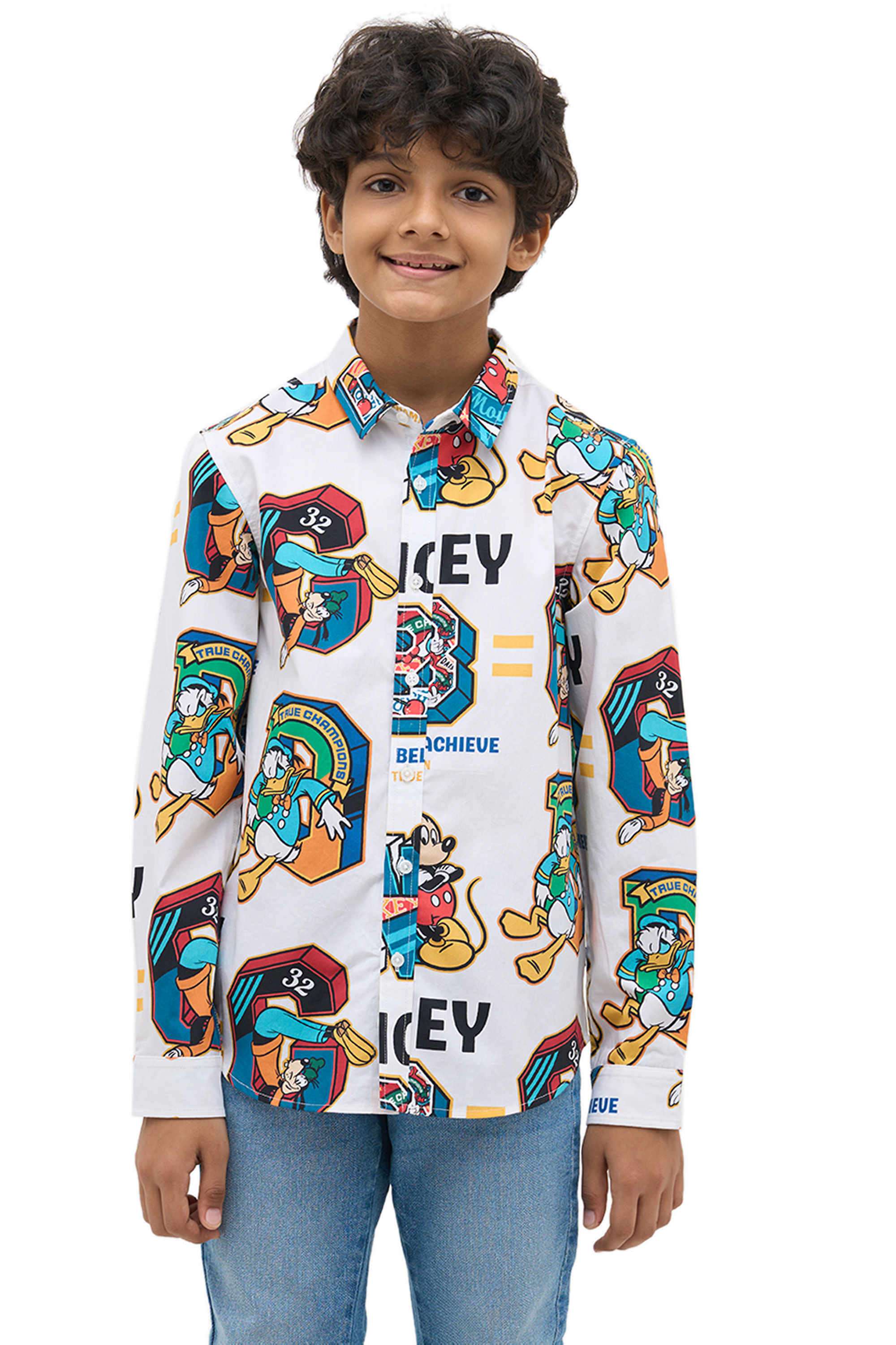 Character-Print-Blended-Fabric-Collared-Boys-Shirt