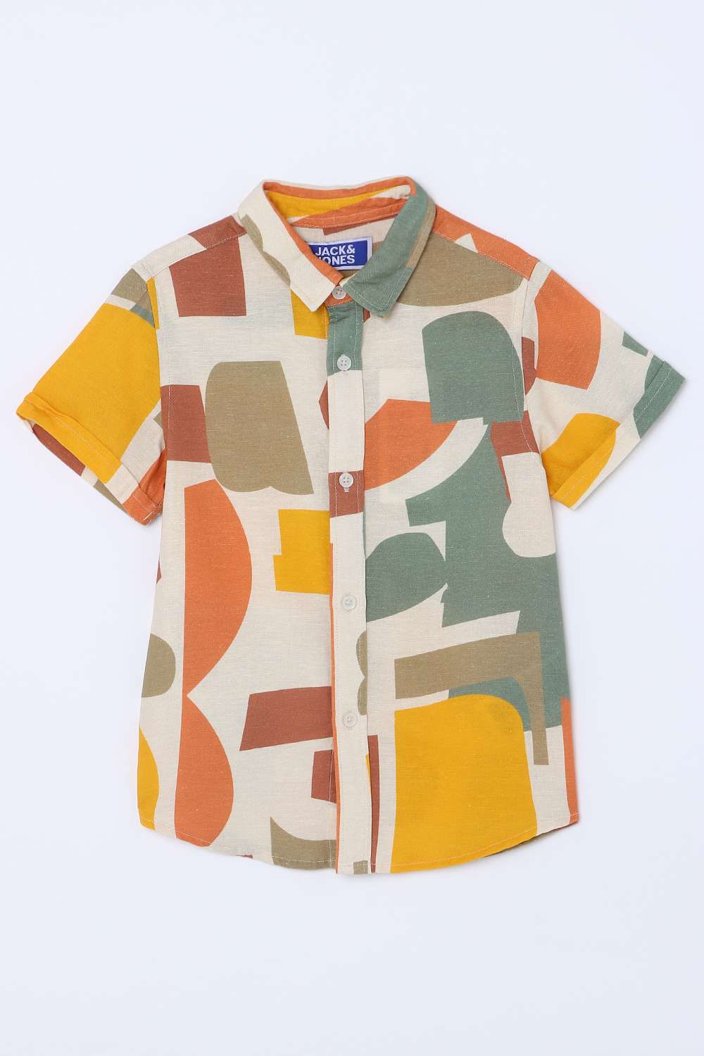 Graphic-Print-Blended-Fabric-Collared-Boys-Shirt
