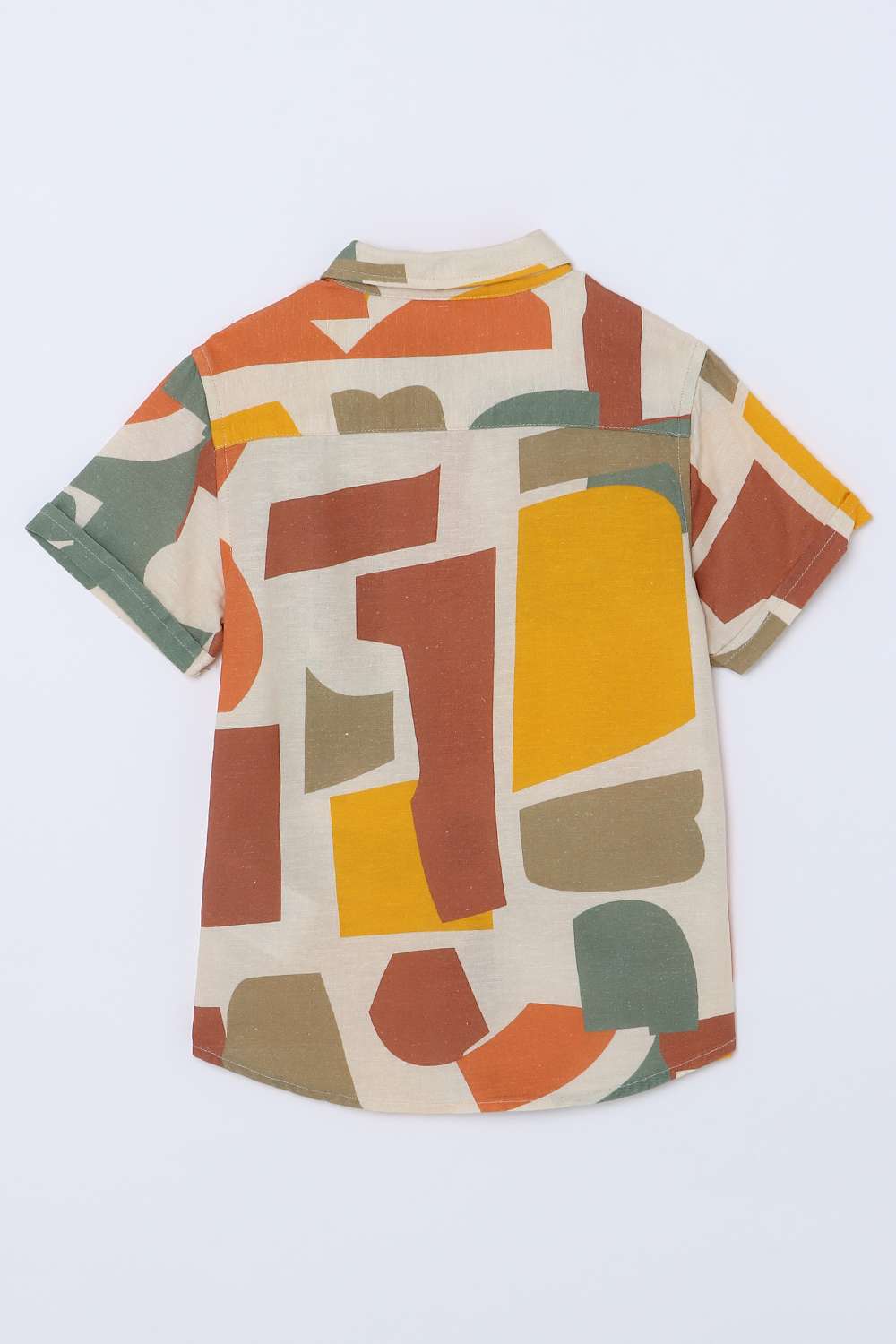 Graphic-Print-Blended-Fabric-Collared-Boys-Shirt