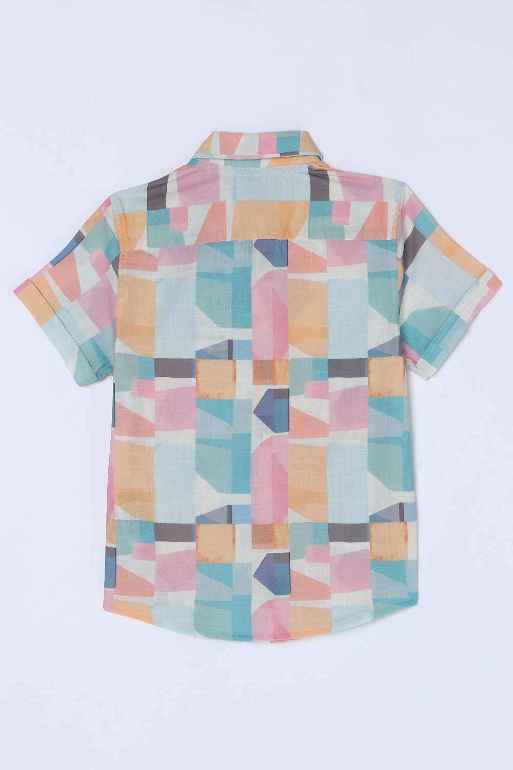 Geometric-Print-Blended-Fabric-Collared-Boys-Shirt