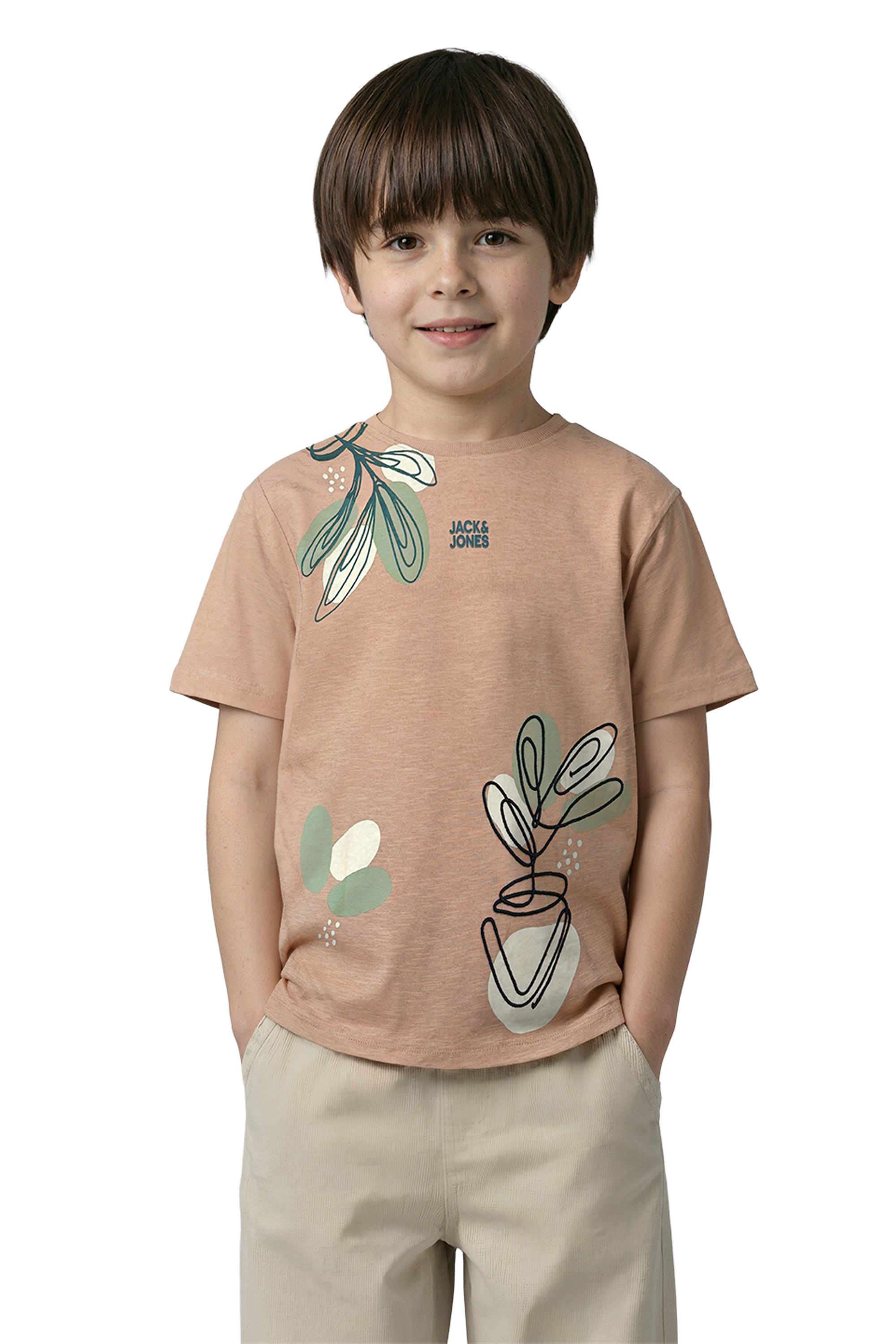 Graphic-Print-Blended-Fabric-Round-Neck-Boys-T-Shirt