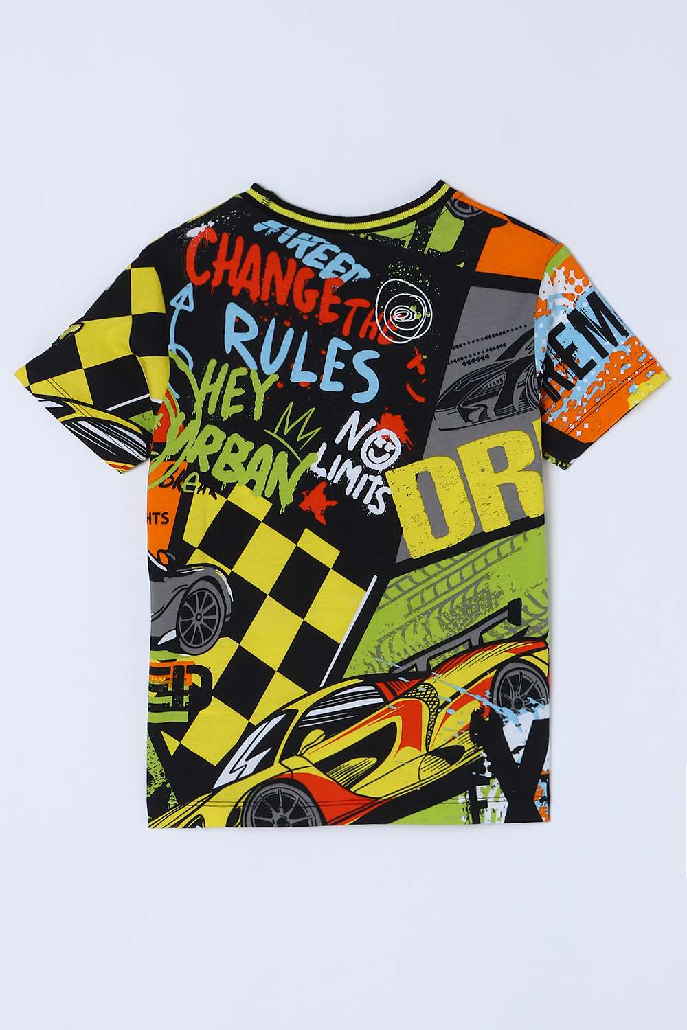 Graphic-Print-Blended-Fabric-Round-Neck-Boys-T-Shirt