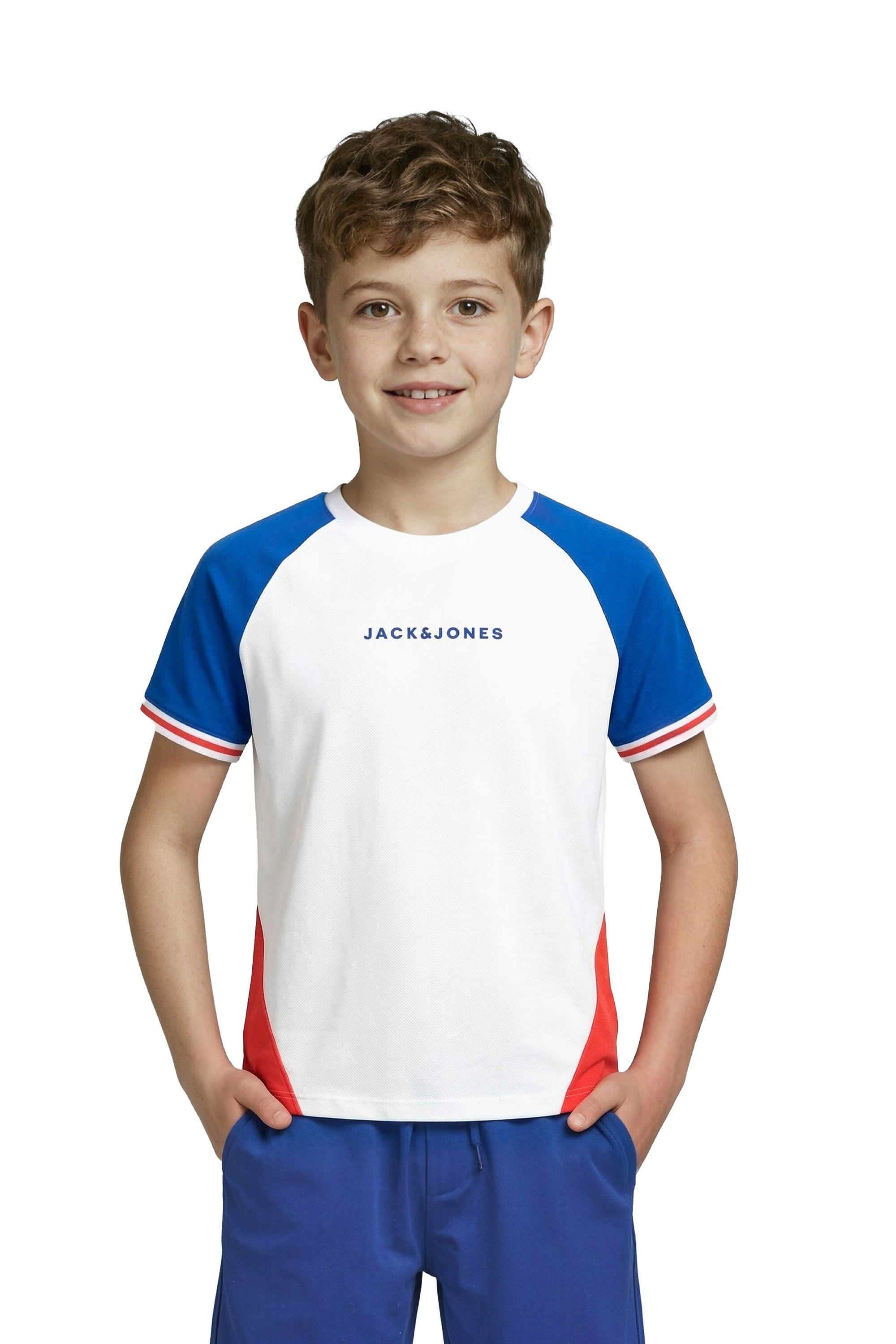 Color-Block-Blended-Fabric-Round-Neck-Boys-T-Shirt