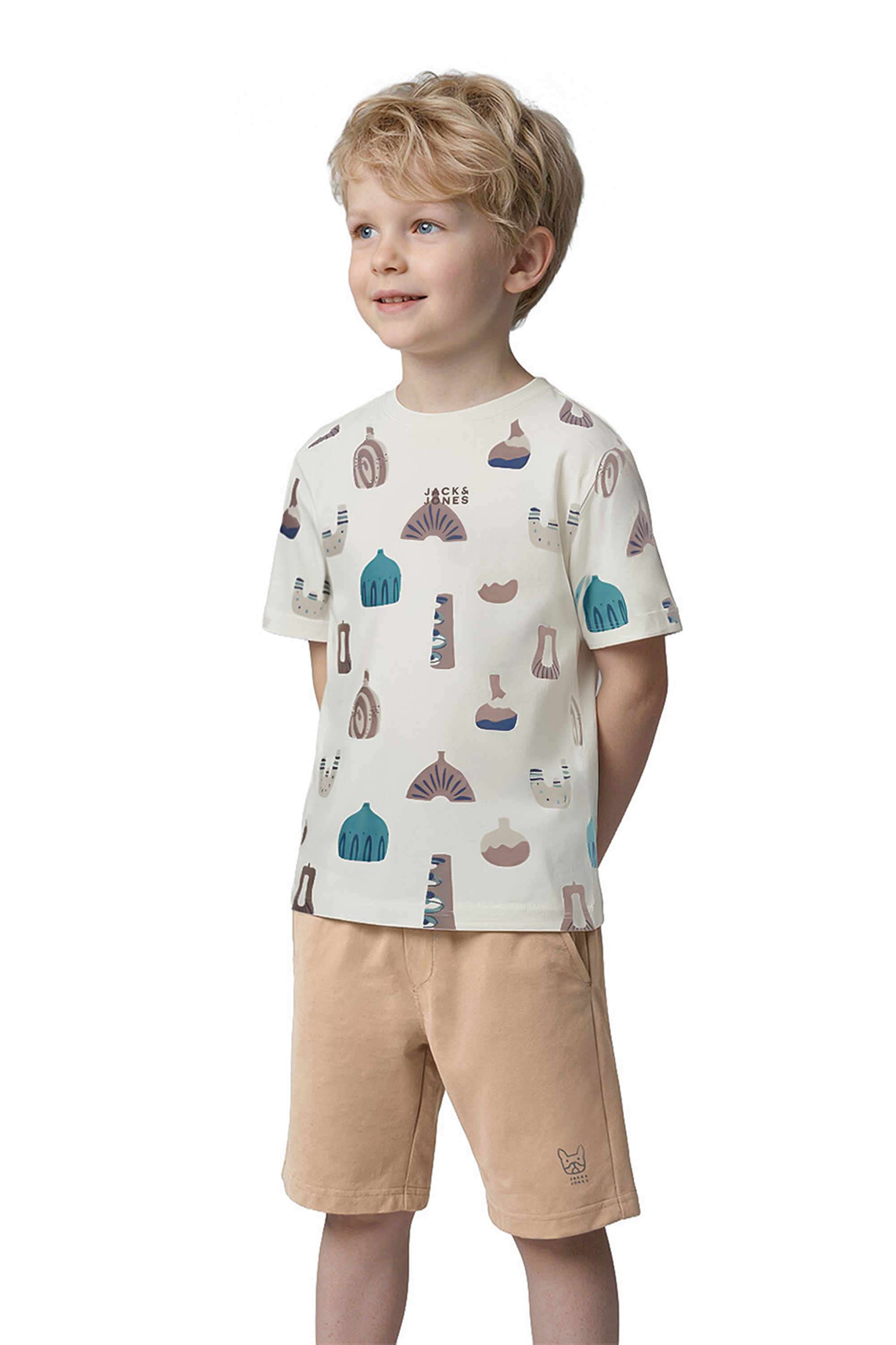 Graphic-Print-Blended-Fabric-Round-Neck-Boys-T-Shirt