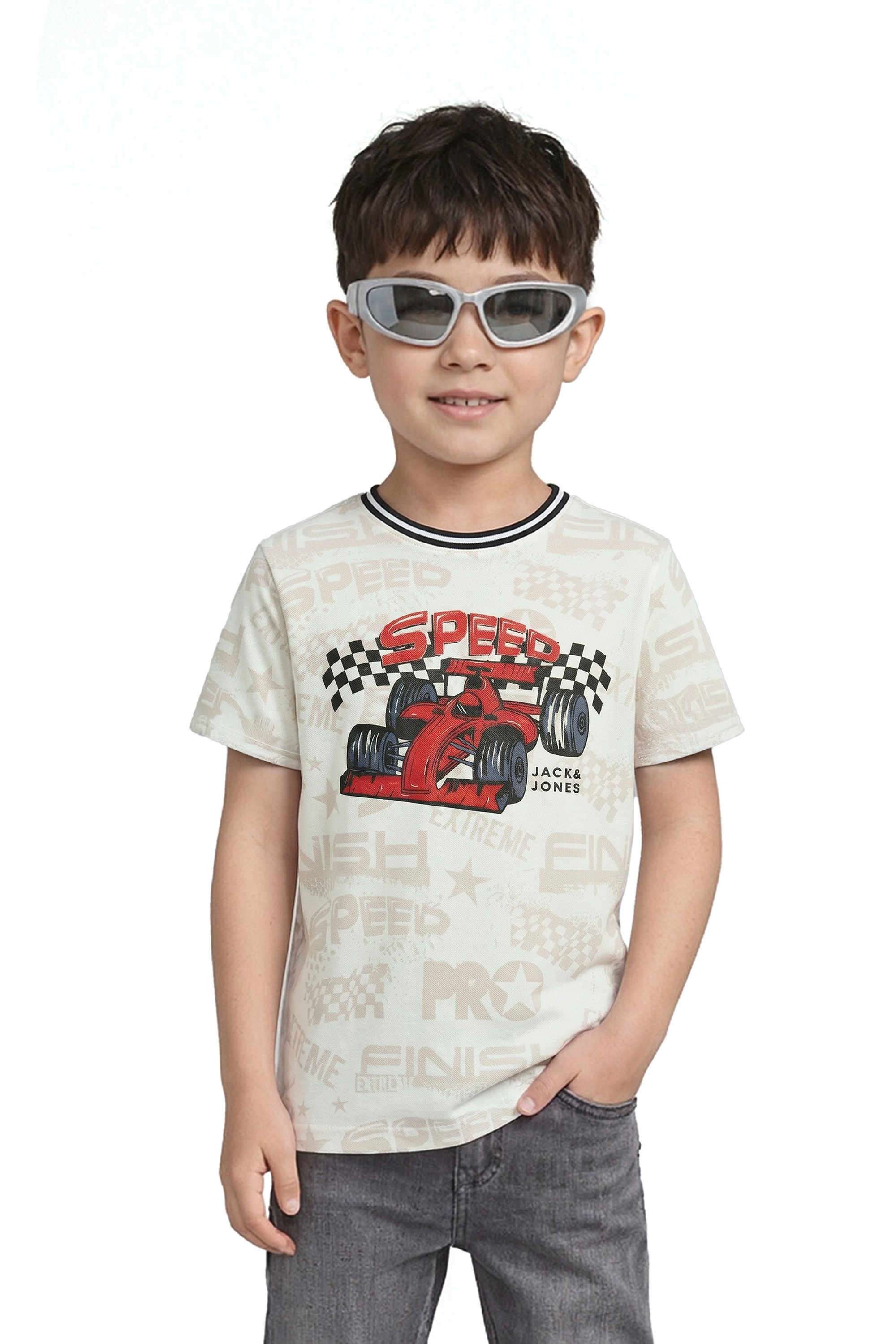 Graphic-Print-Blended-Fabric-Round-Neck-Boys-T-Shirt