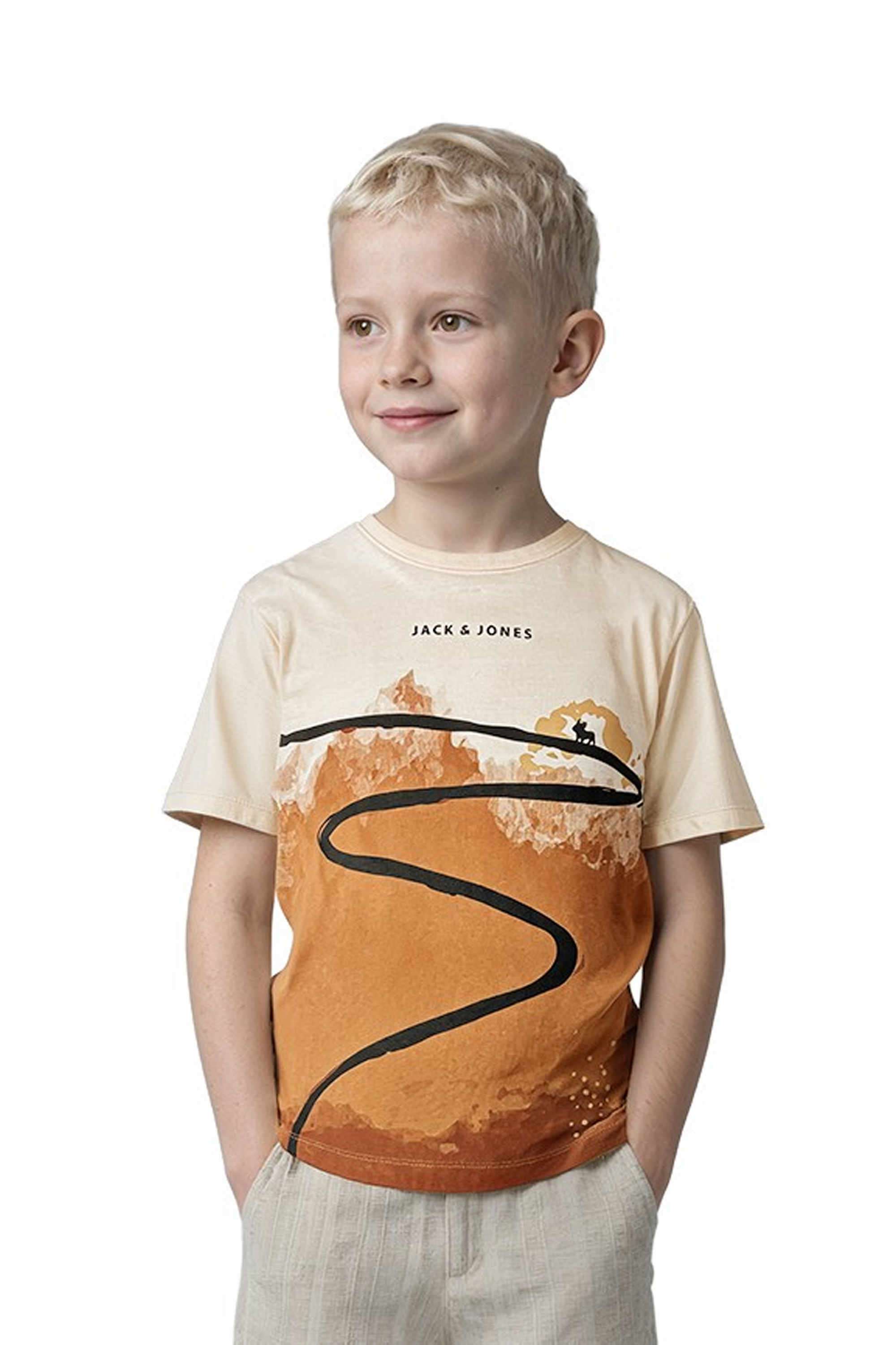 Graphic-Print-Blended-Fabric-Round-Neck-Boys-T-Shirt