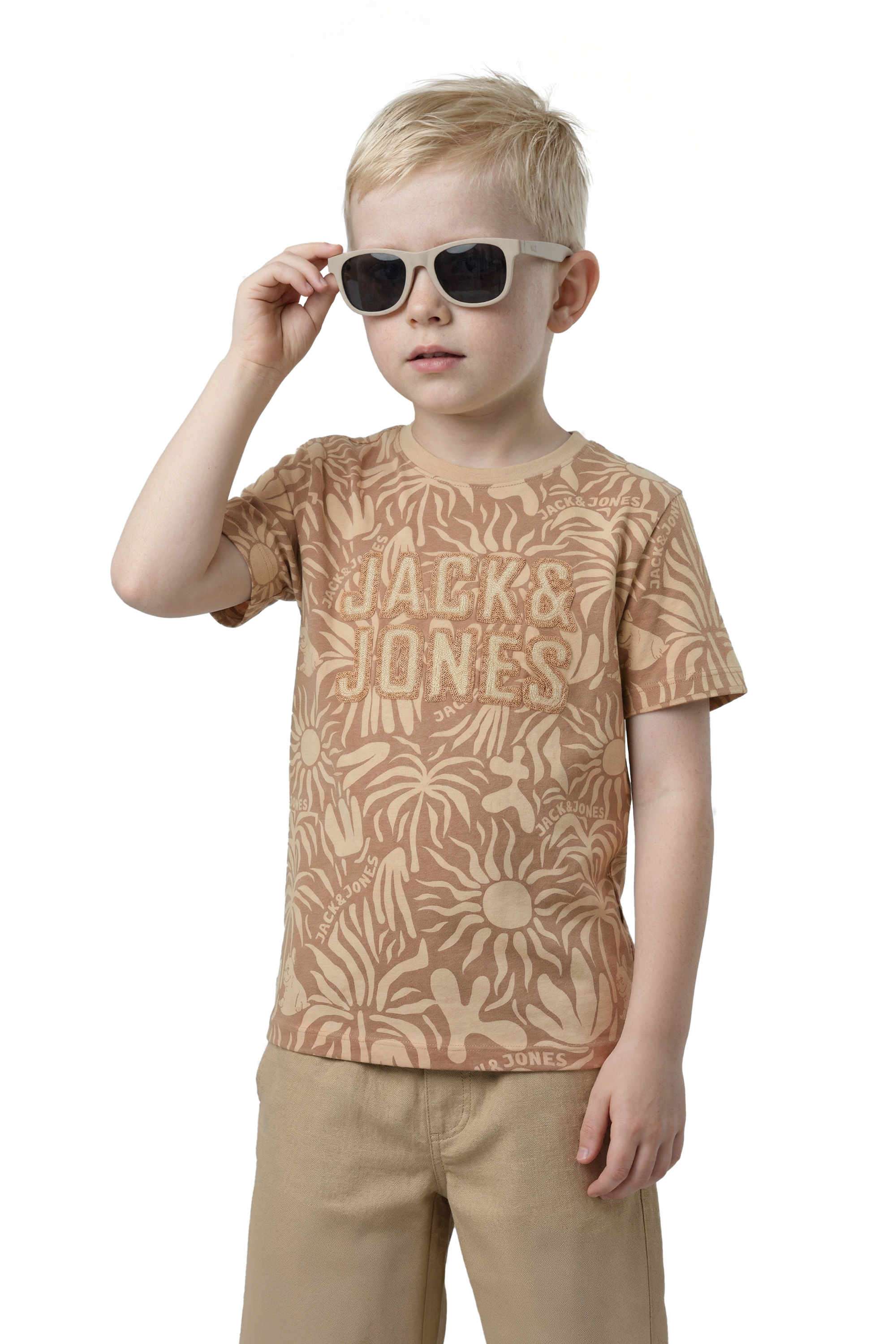 Graphic-Print-Blended-Fabric-Round-Neck-Boys-T-Shirt
