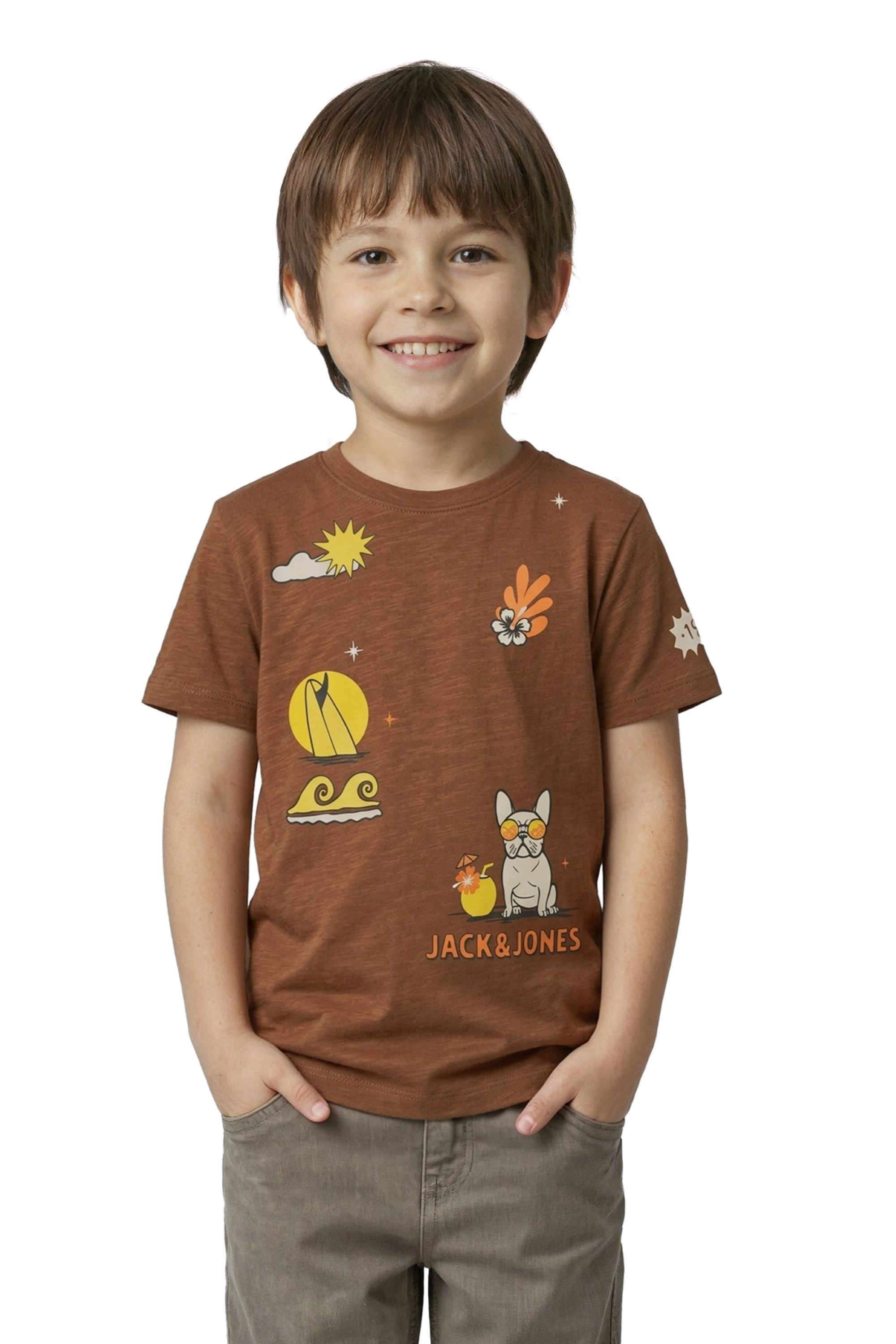 Graphic-Print-Blended-Fabric-Round-Neck-Boys-T-Shirt