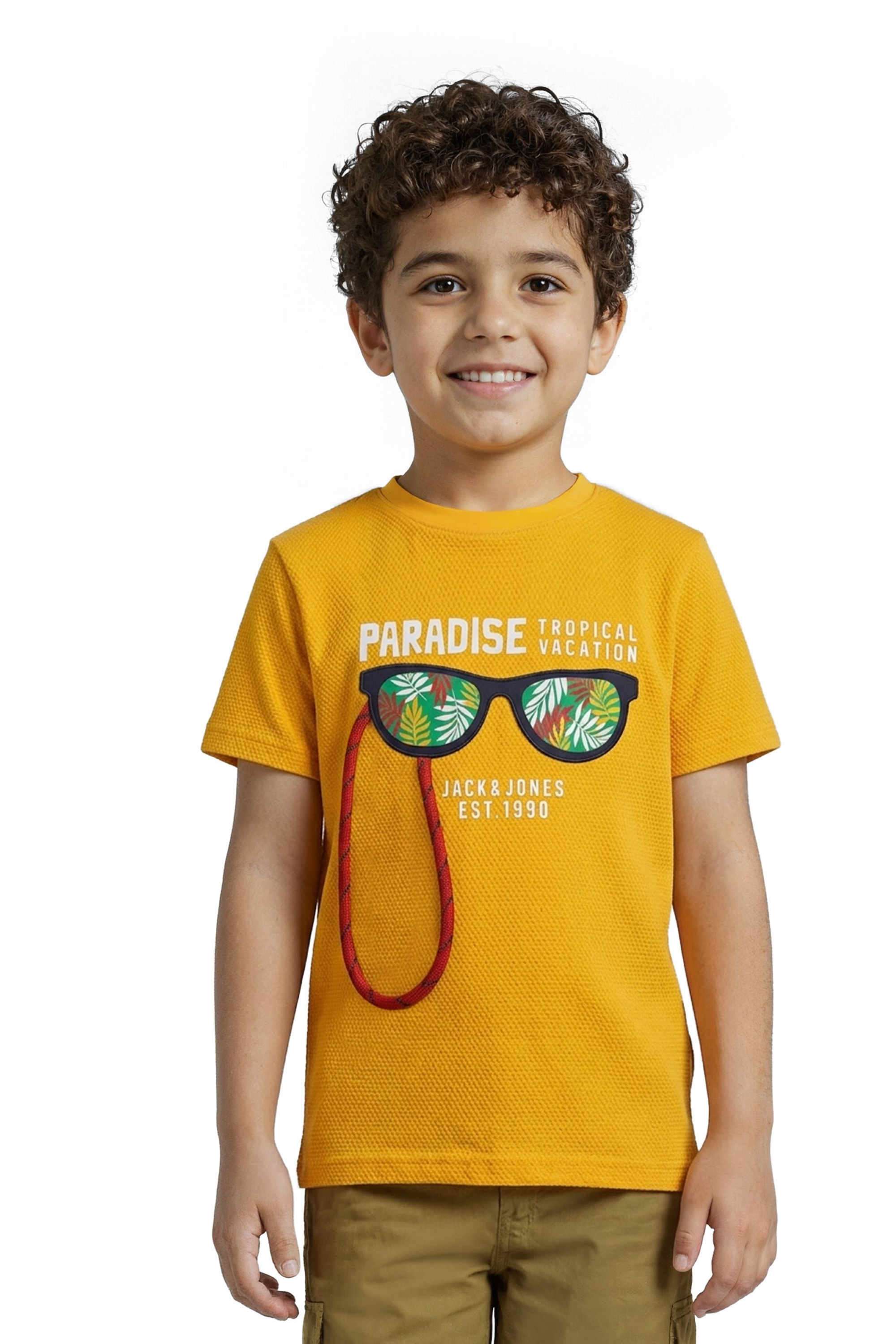 Graphic-Print-Blended-Fabric-Round-Neck-Boys-T-Shirt