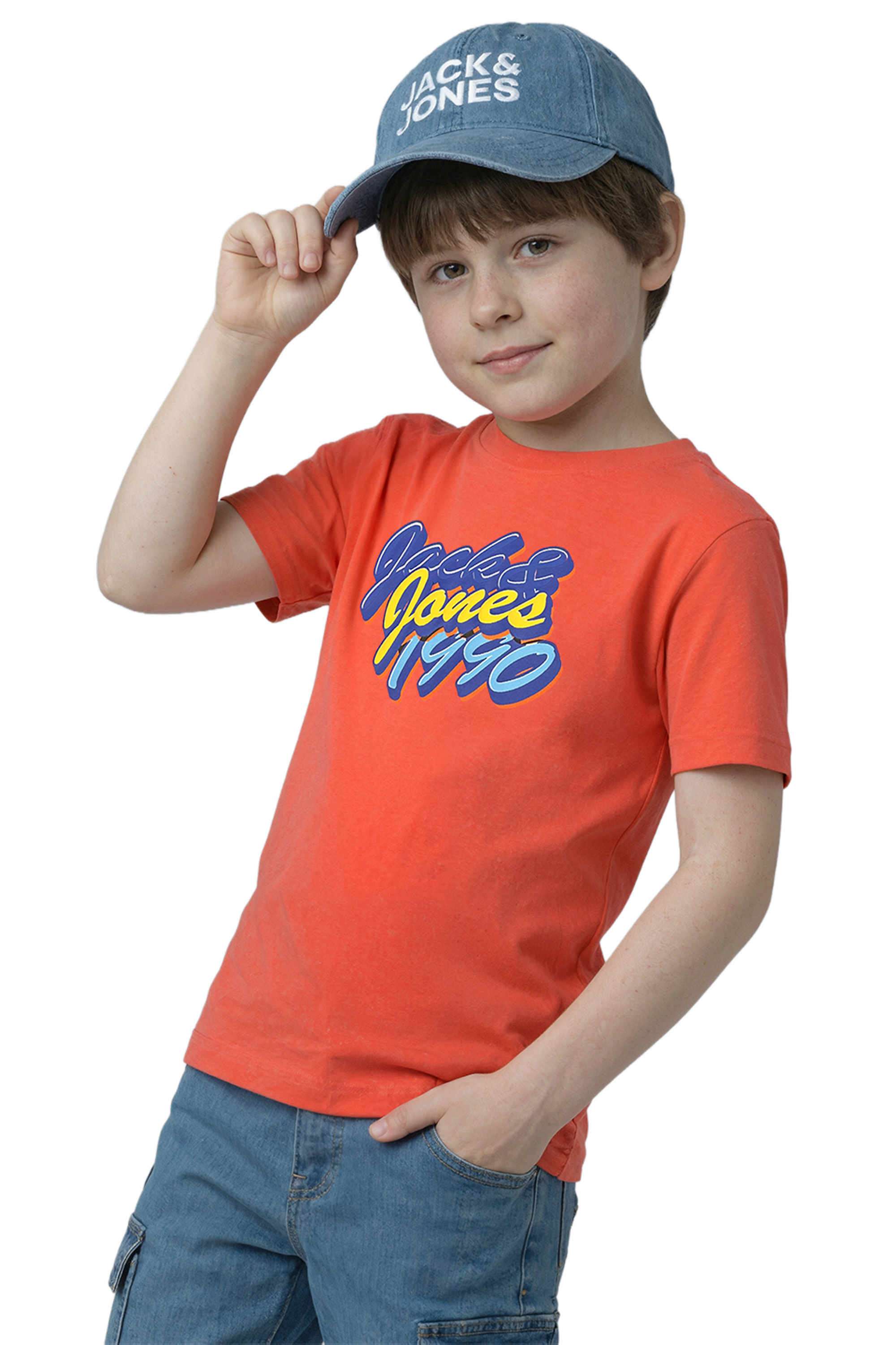 Graphic-Print-Blended-Fabric-Round-Neck-Boys-T-Shirt