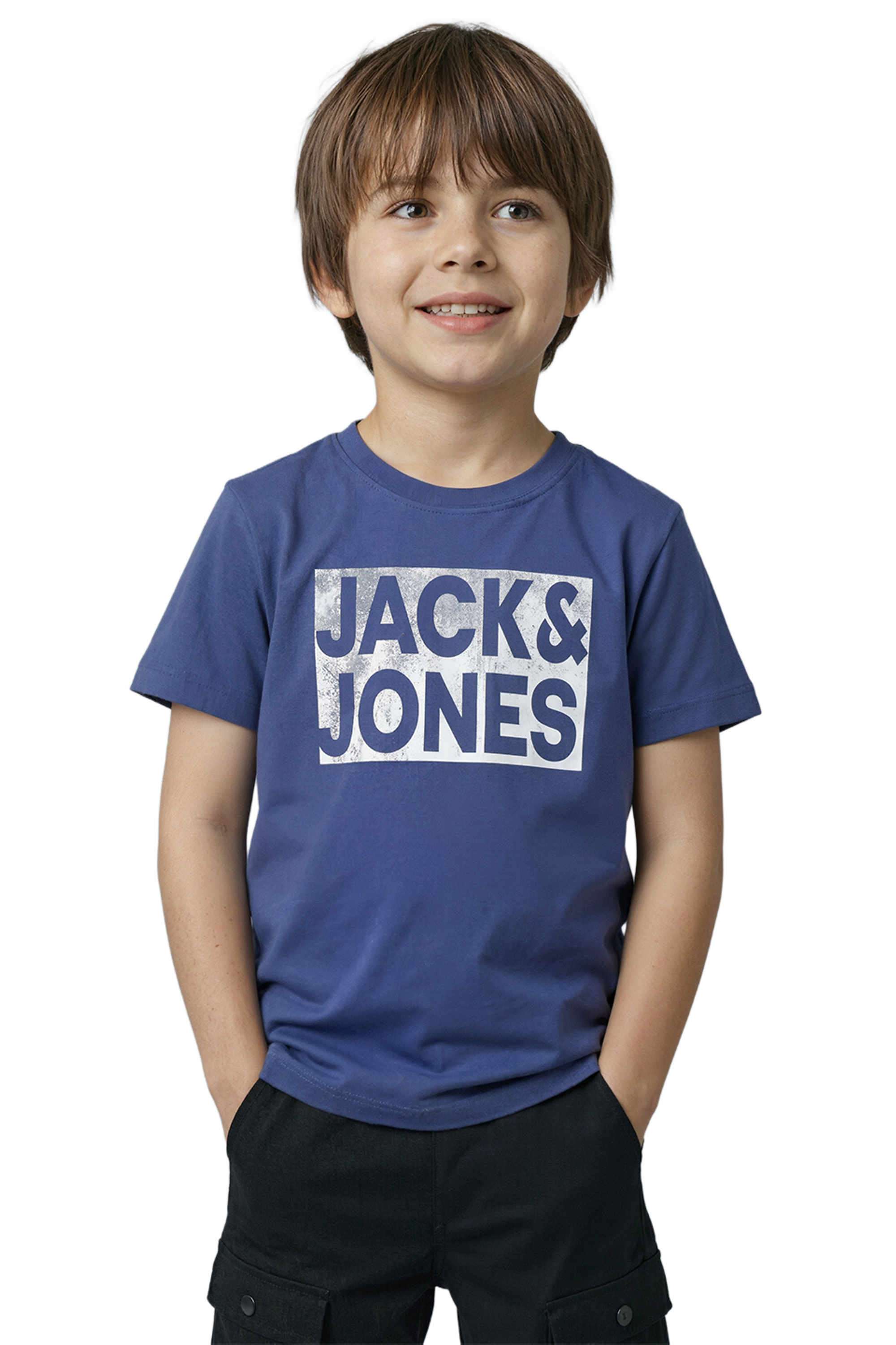 Graphic-Print-Blended-Fabric-Round-Neck-Boys-T-Shirt