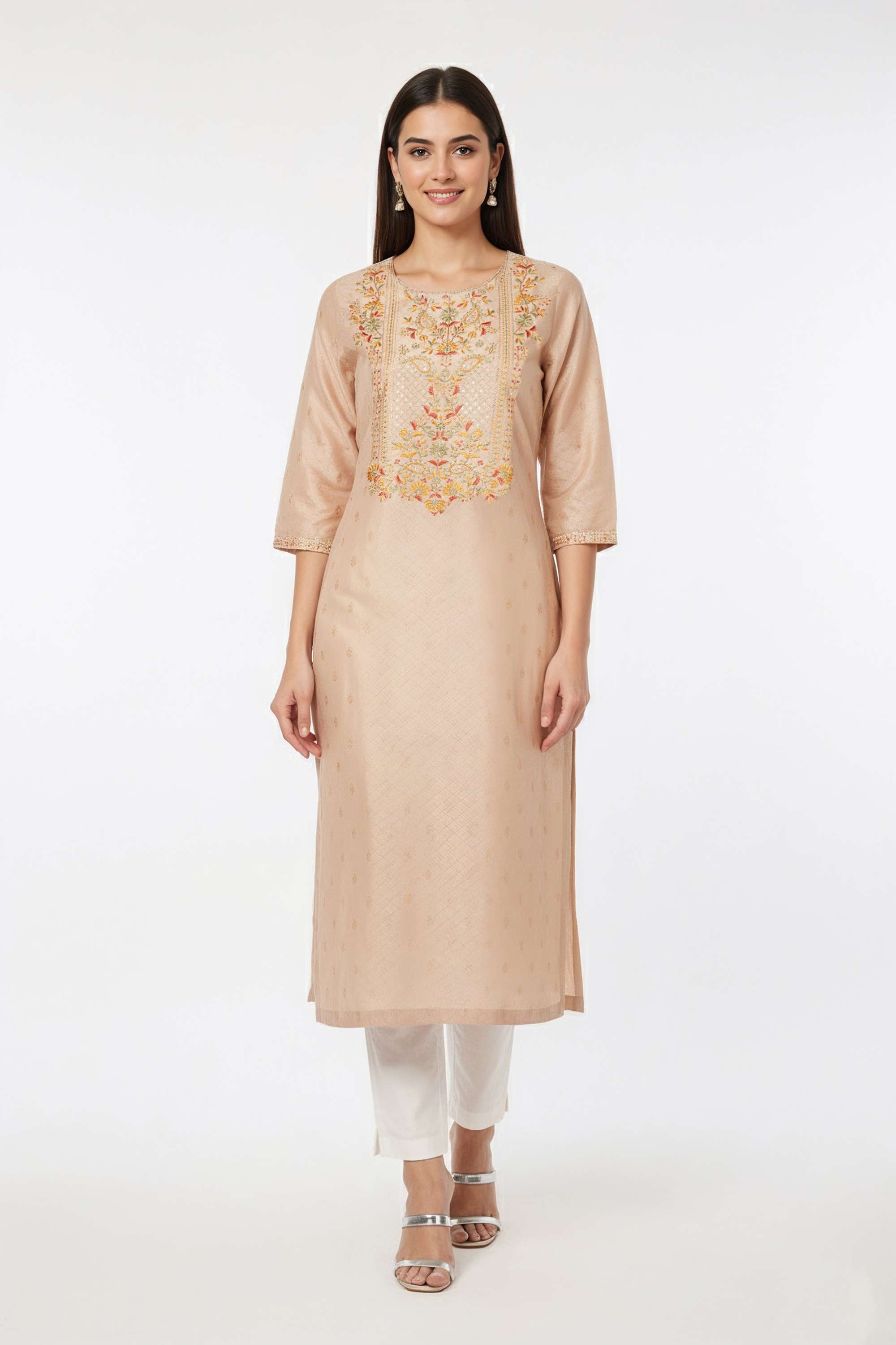 Printed-Blended-Fabric-Round-Neck-Women-s-Casual-Wear-Kurta