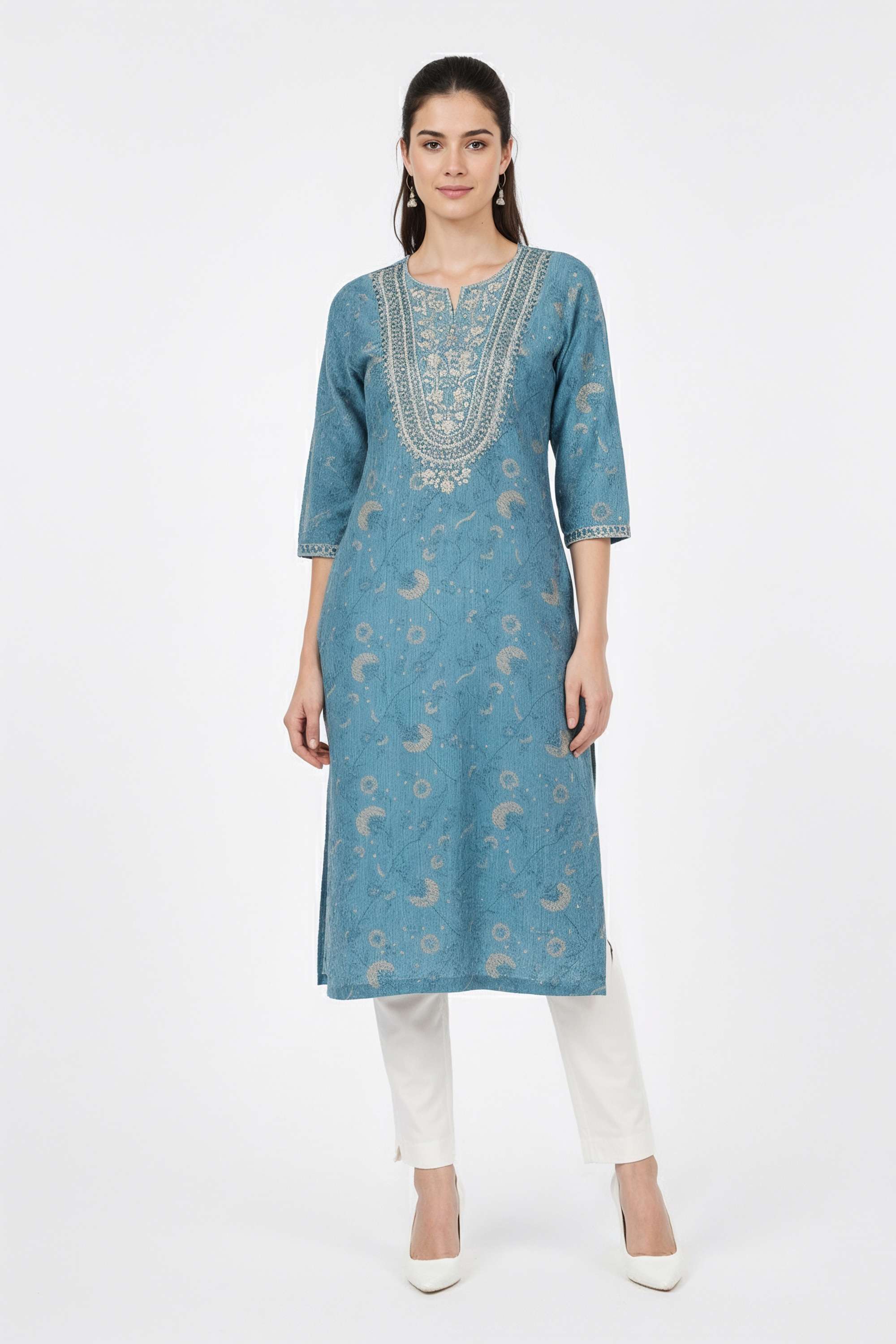 Printed-Blended-Fabric-Round-Neck-Women-Kurta