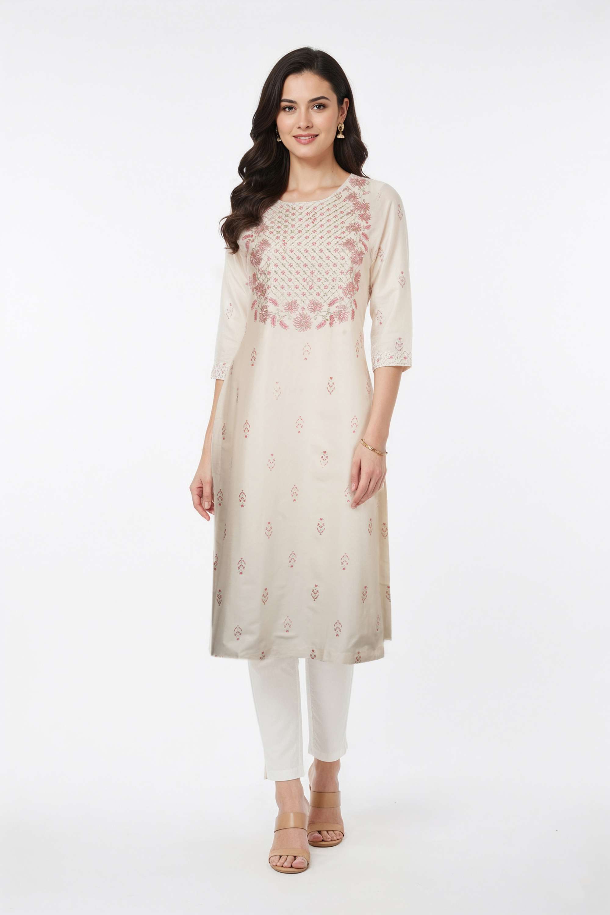 Printed-Blended-Fabric-Round-Neck-Women-s-Casual-Wear-Kurta
