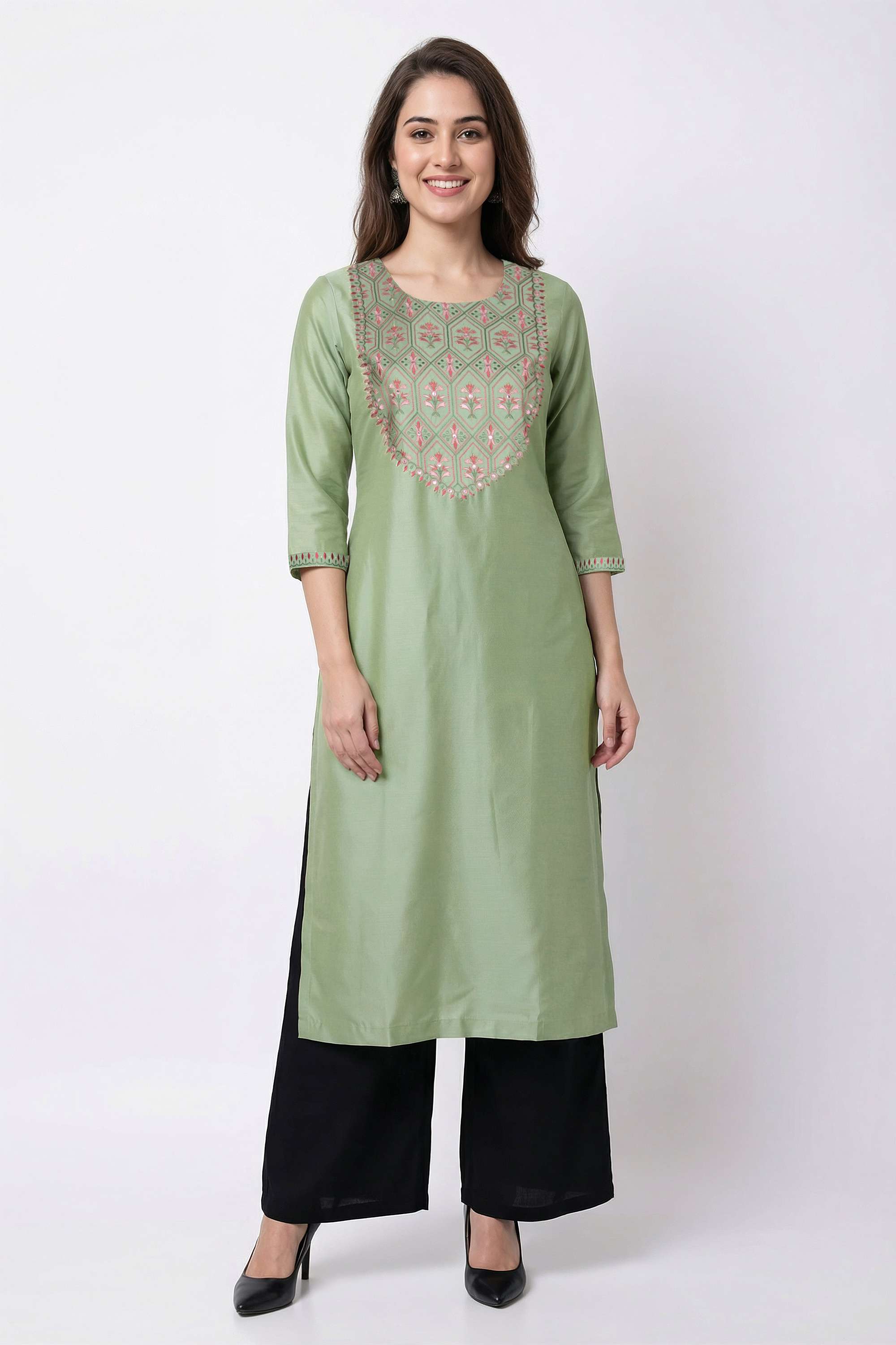 Printed-Blended-Fabric-Round-Neck-Women-s-Casual-Wear-Kurta