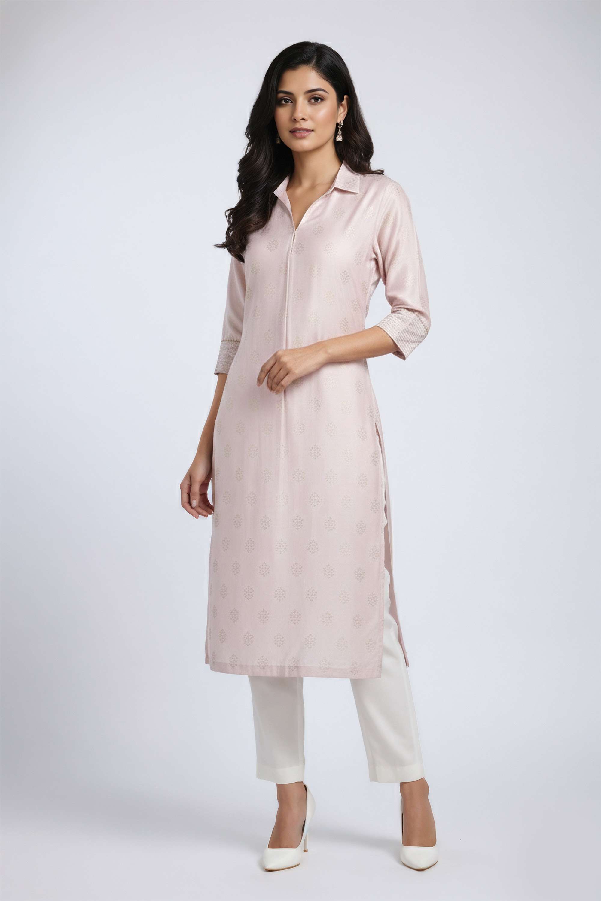 Printed-Blended-Fabric-Collared-Women-s-Casual-Wear-Kurta