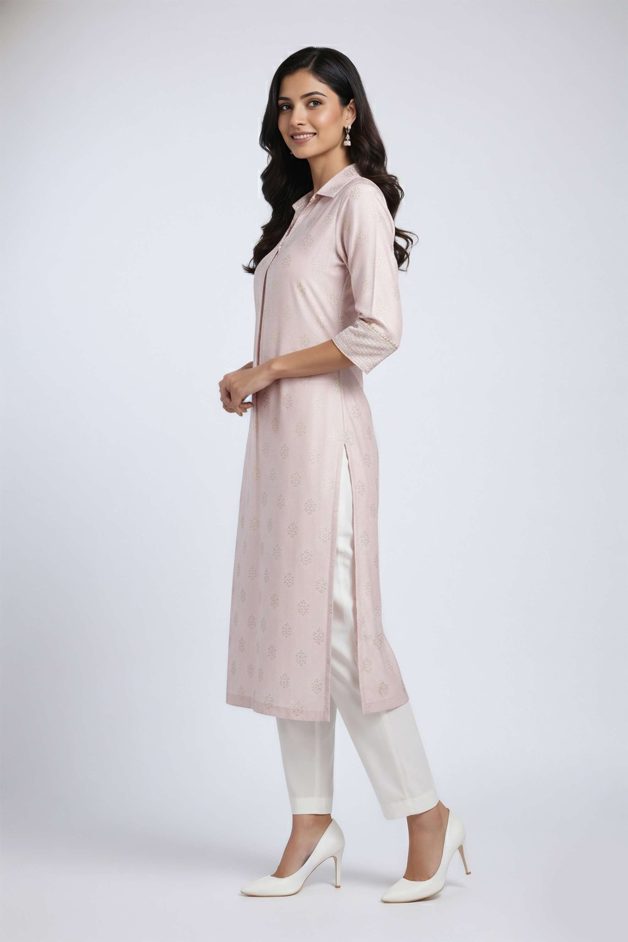 Printed-Blended-Fabric-Collared-Women-Kurta