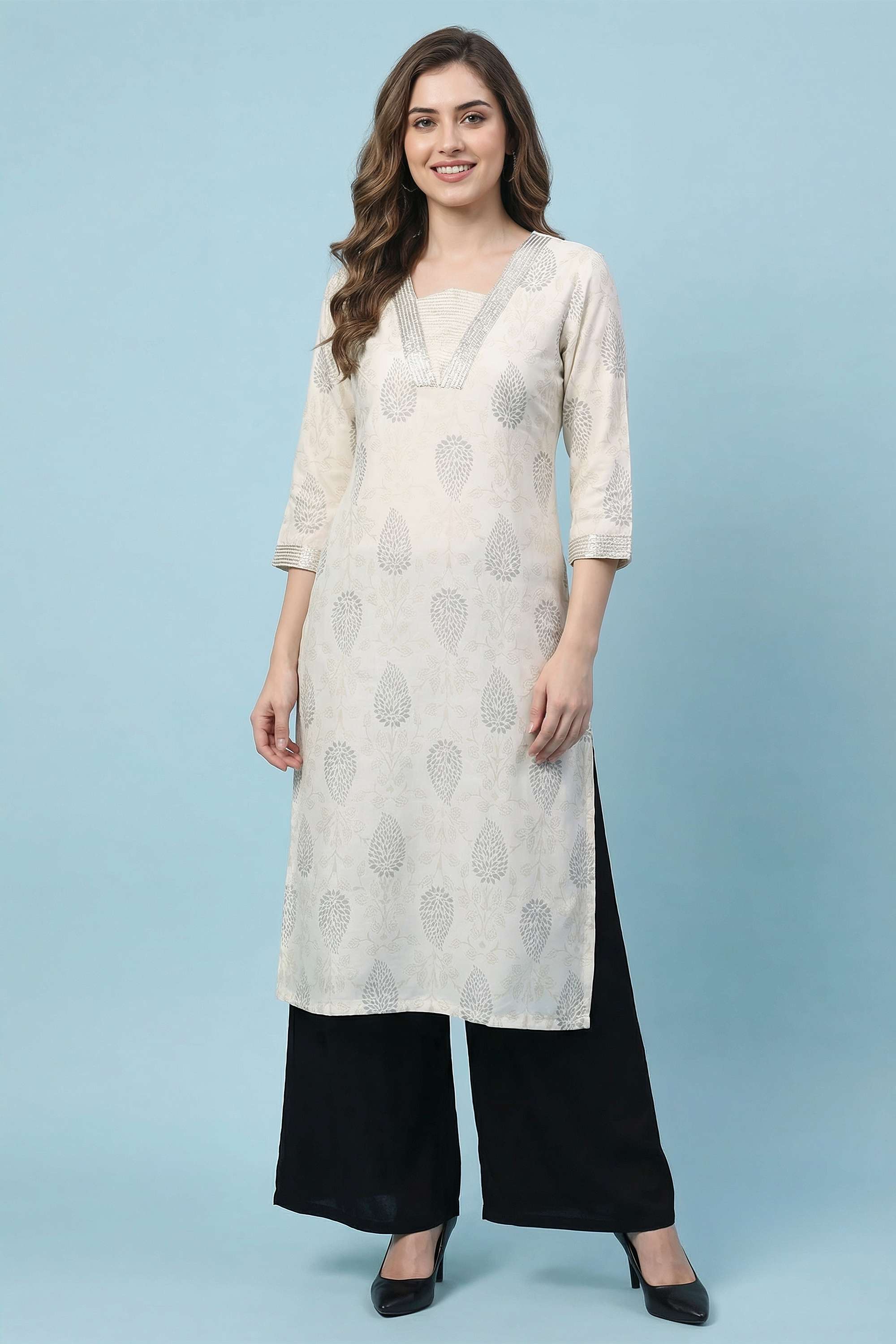 Printed-Blended-Fabric-Y-Neck-Women-s-Casual-Wear-Kurta