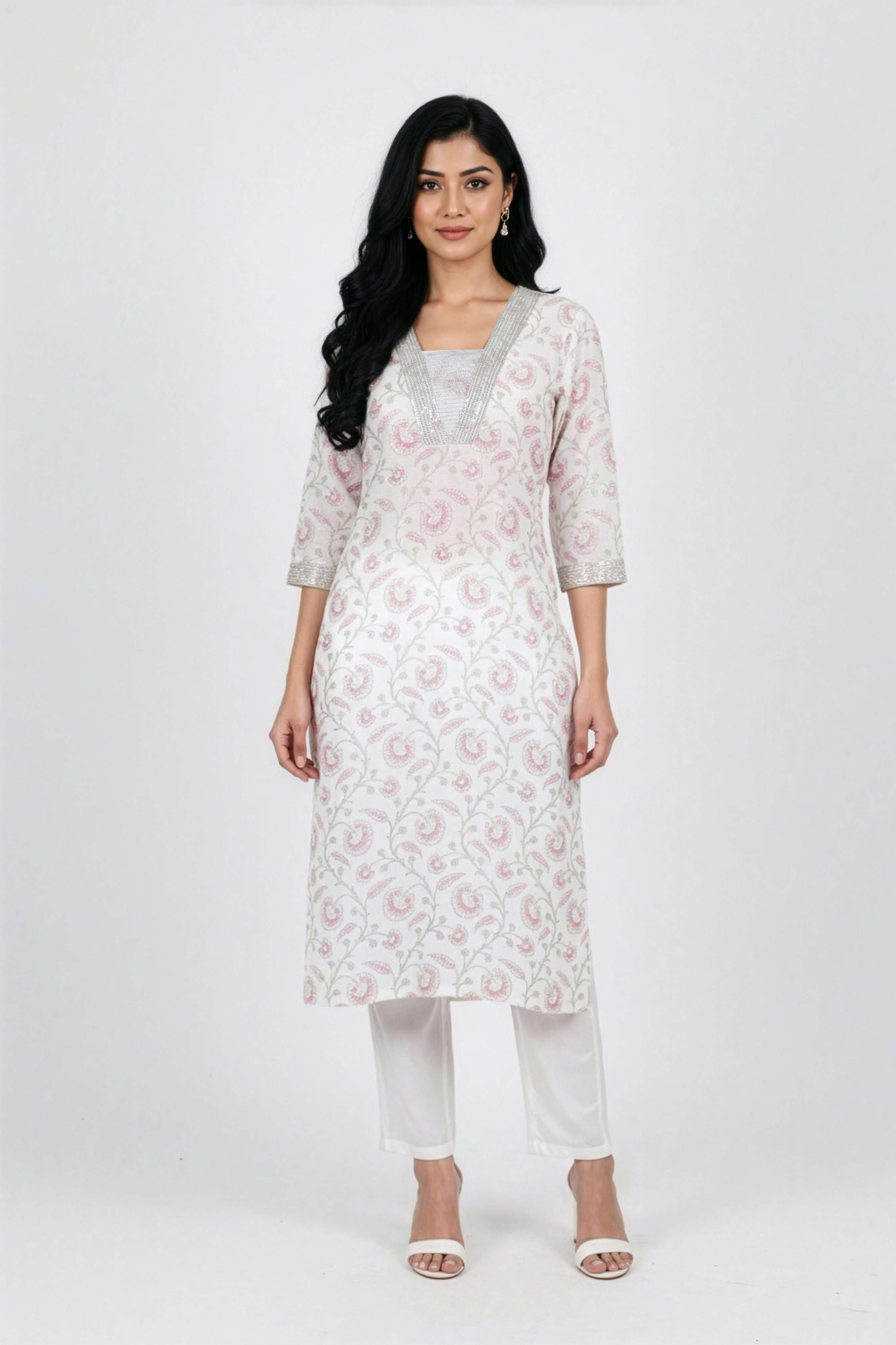 Printed-Blended-Fabric-Y-Neck-Women-s-Casual-Wear-Kurta