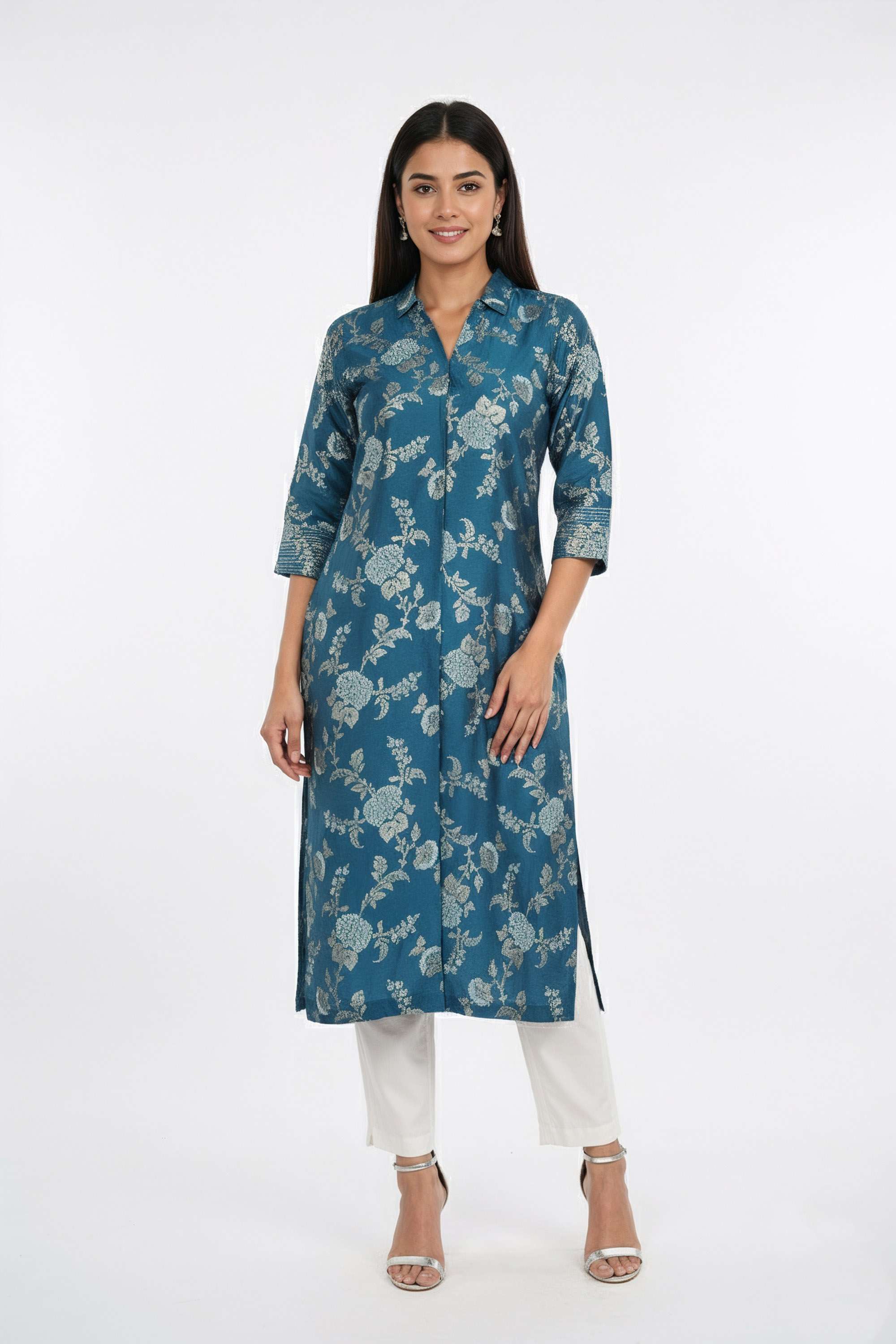 Printed-Blended-Fabric-Collared-Women-s-Casual-Wear-Kurta