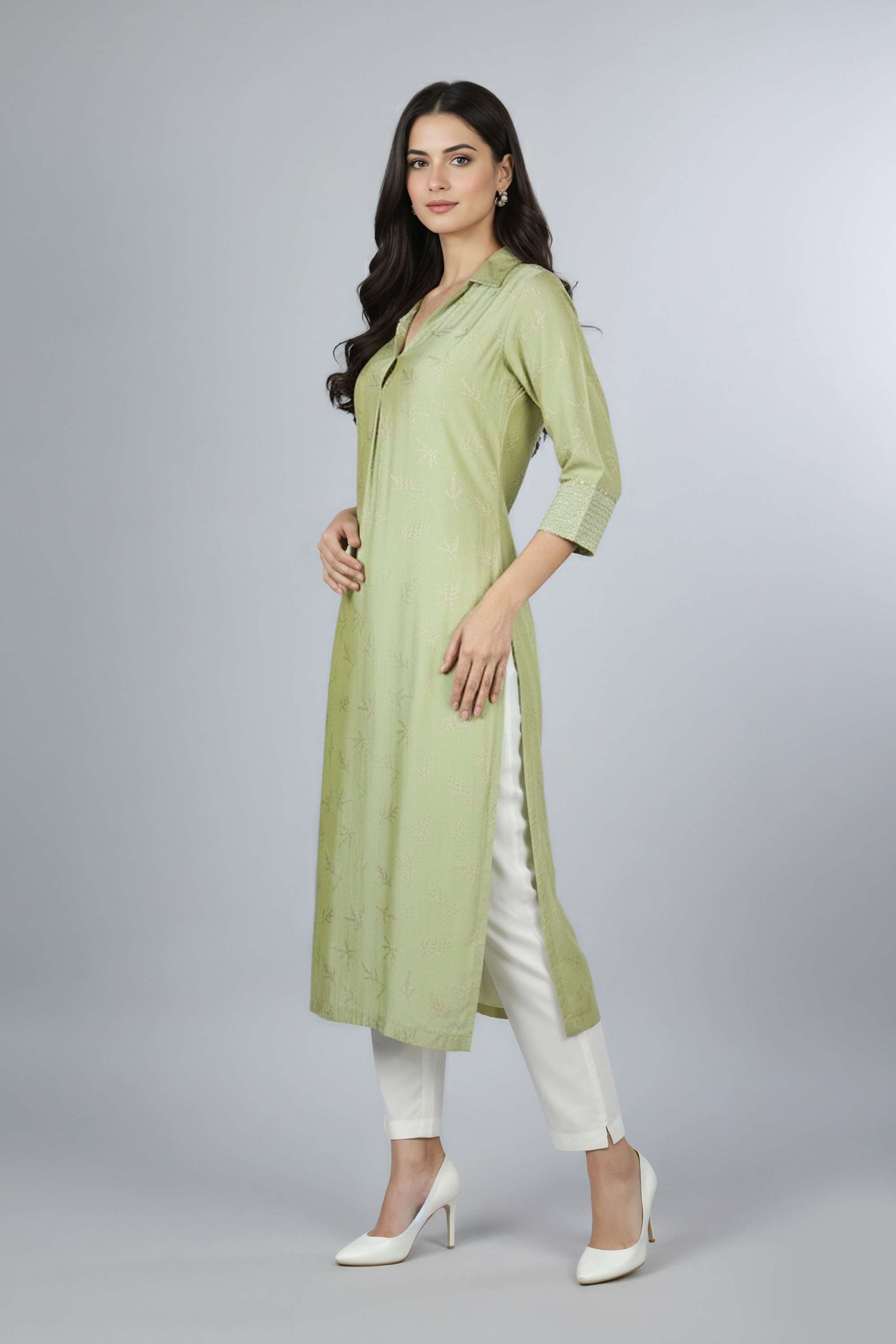 Printed-Blended-Fabric-Collared-Women-Kurta