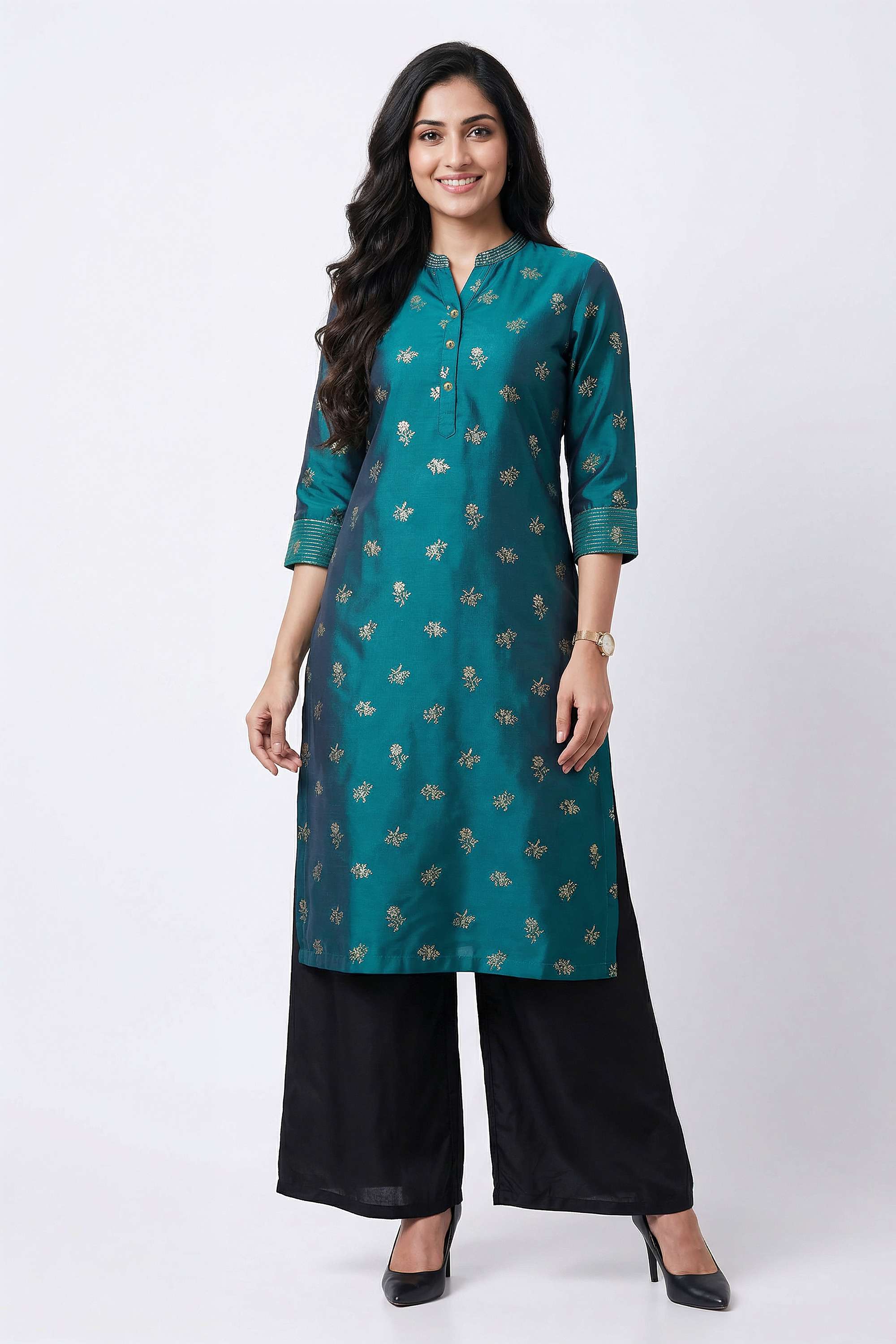 Printed-Blended-Fabric-Round-Neck-Women-s-Casual-Wear-Kurta