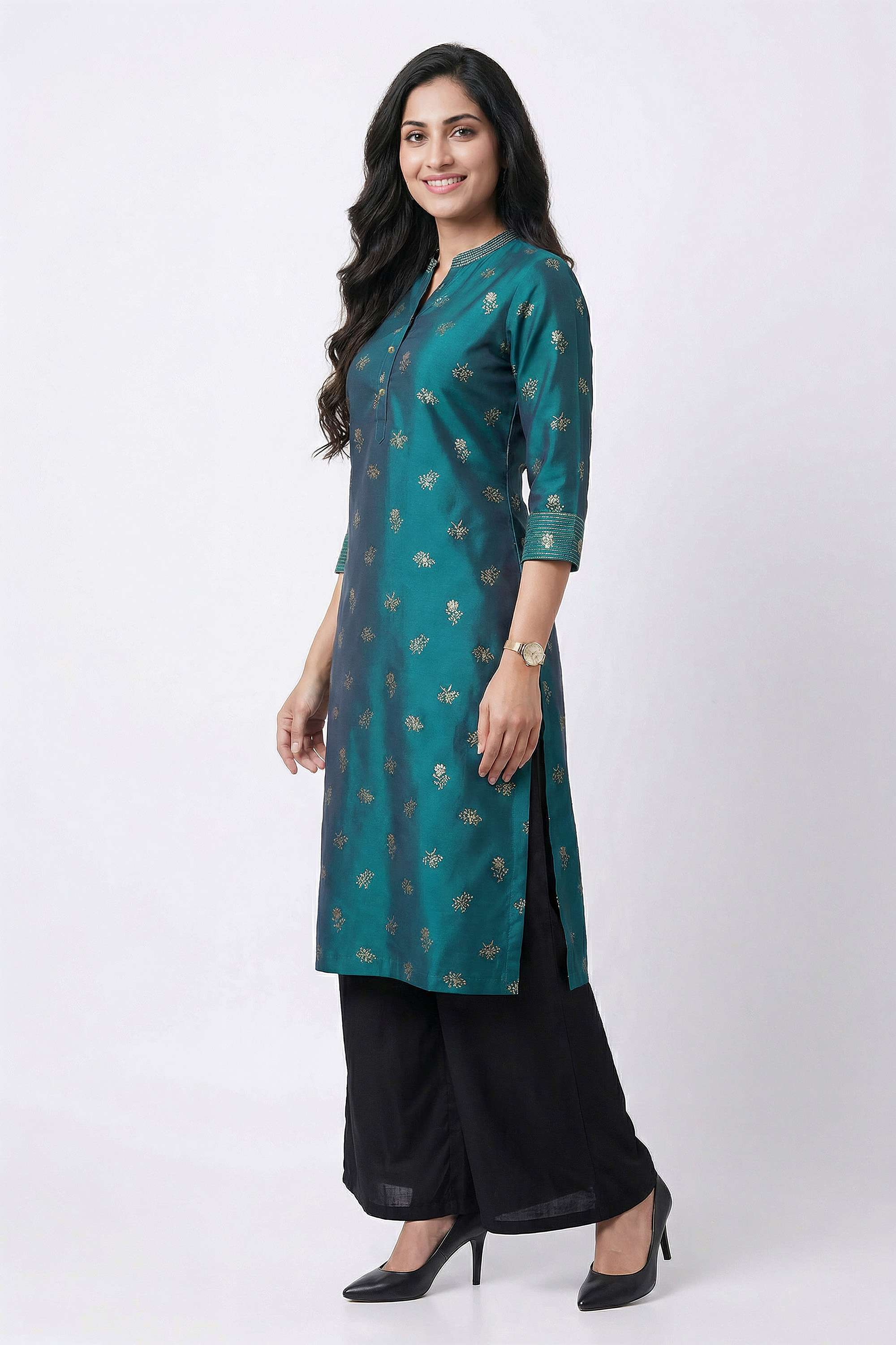 Printed-Blended-Fabric-Round-Neck-Women-s-Casual-Wear-Kurta