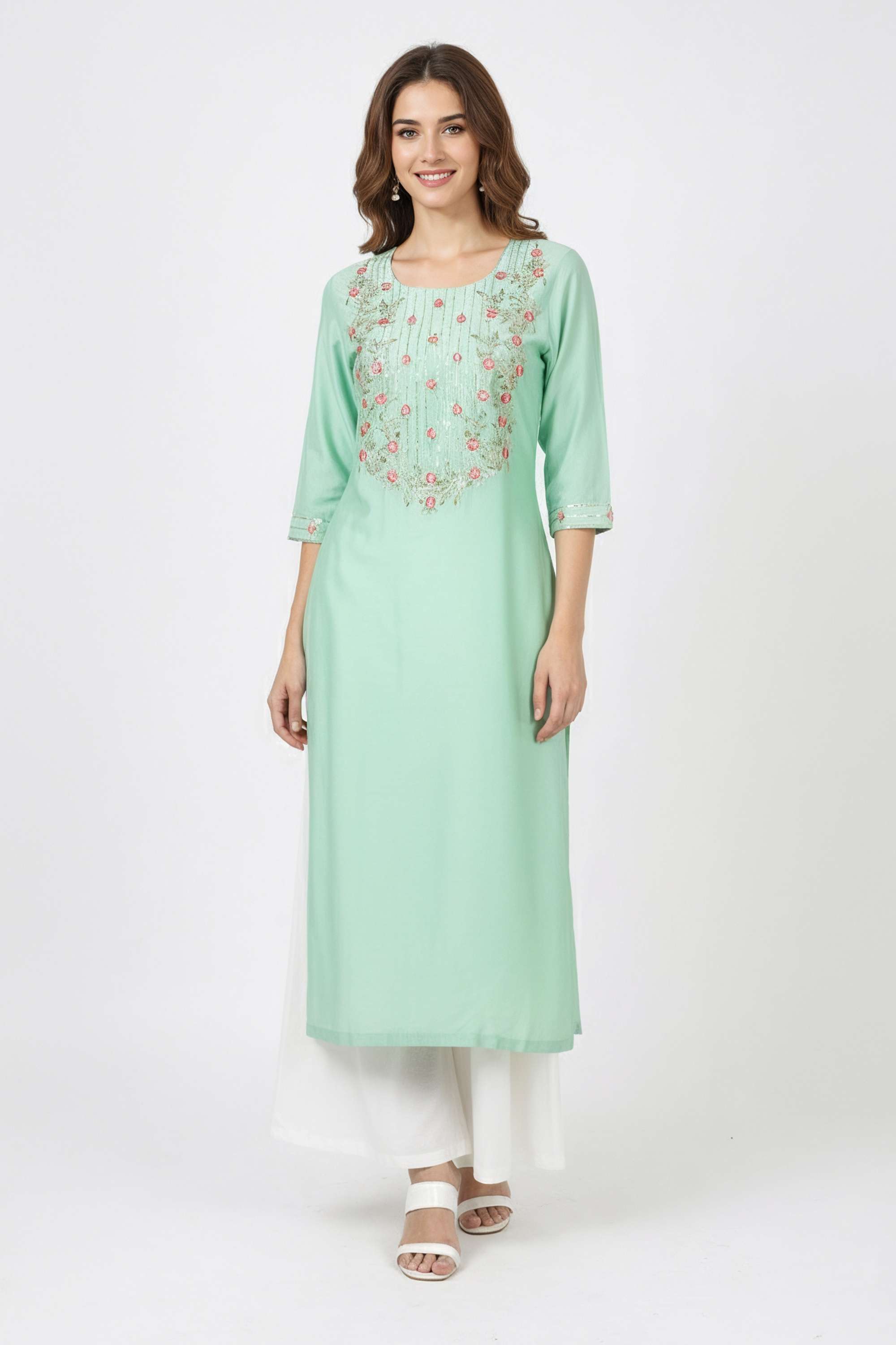 Embroidered-Blended-Fabric-Round-Neck-Women-s-Casual-Wear-Kurta