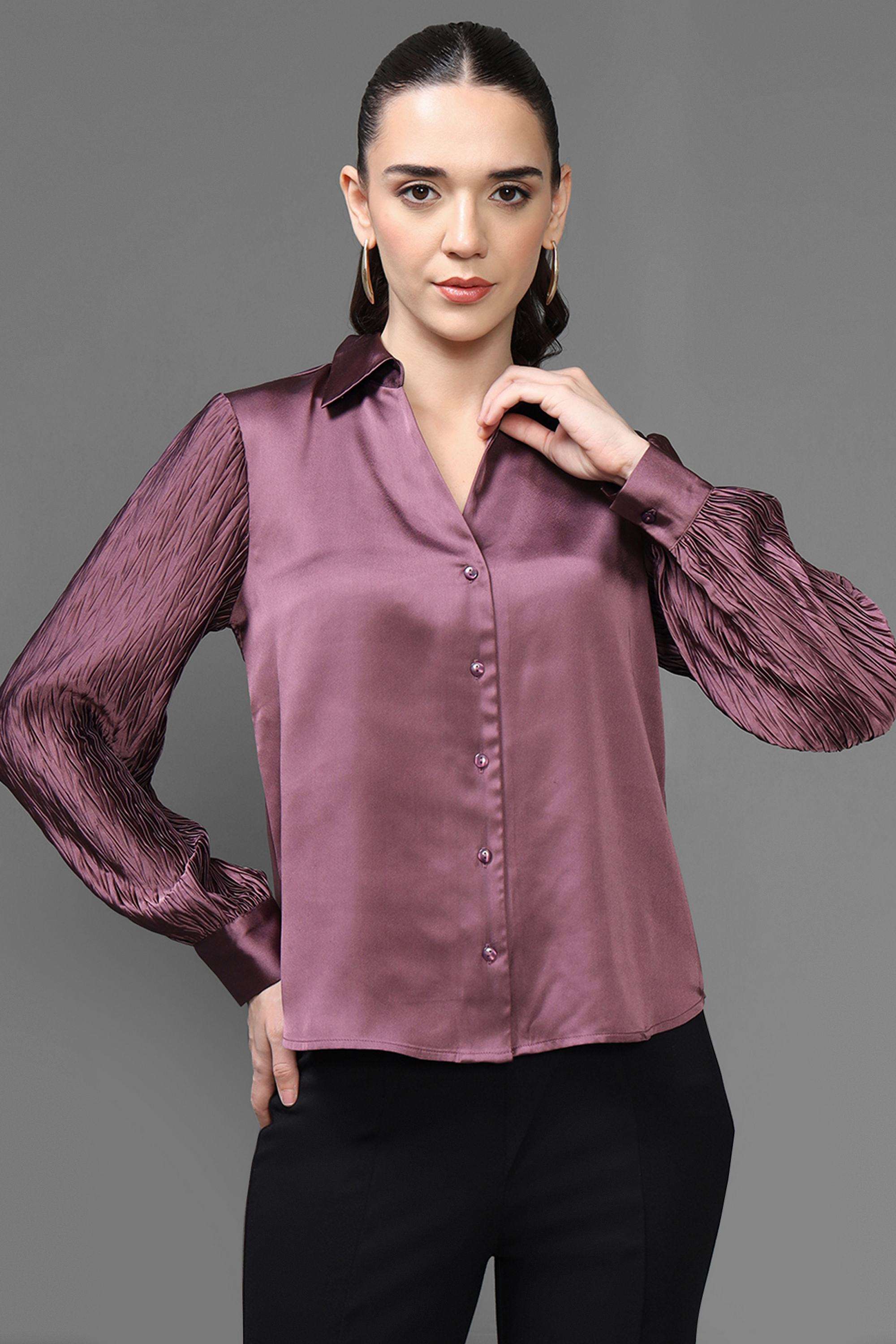 Solid-Round-Neck-Polyester-Women-s-Formal-Wear-Shirt