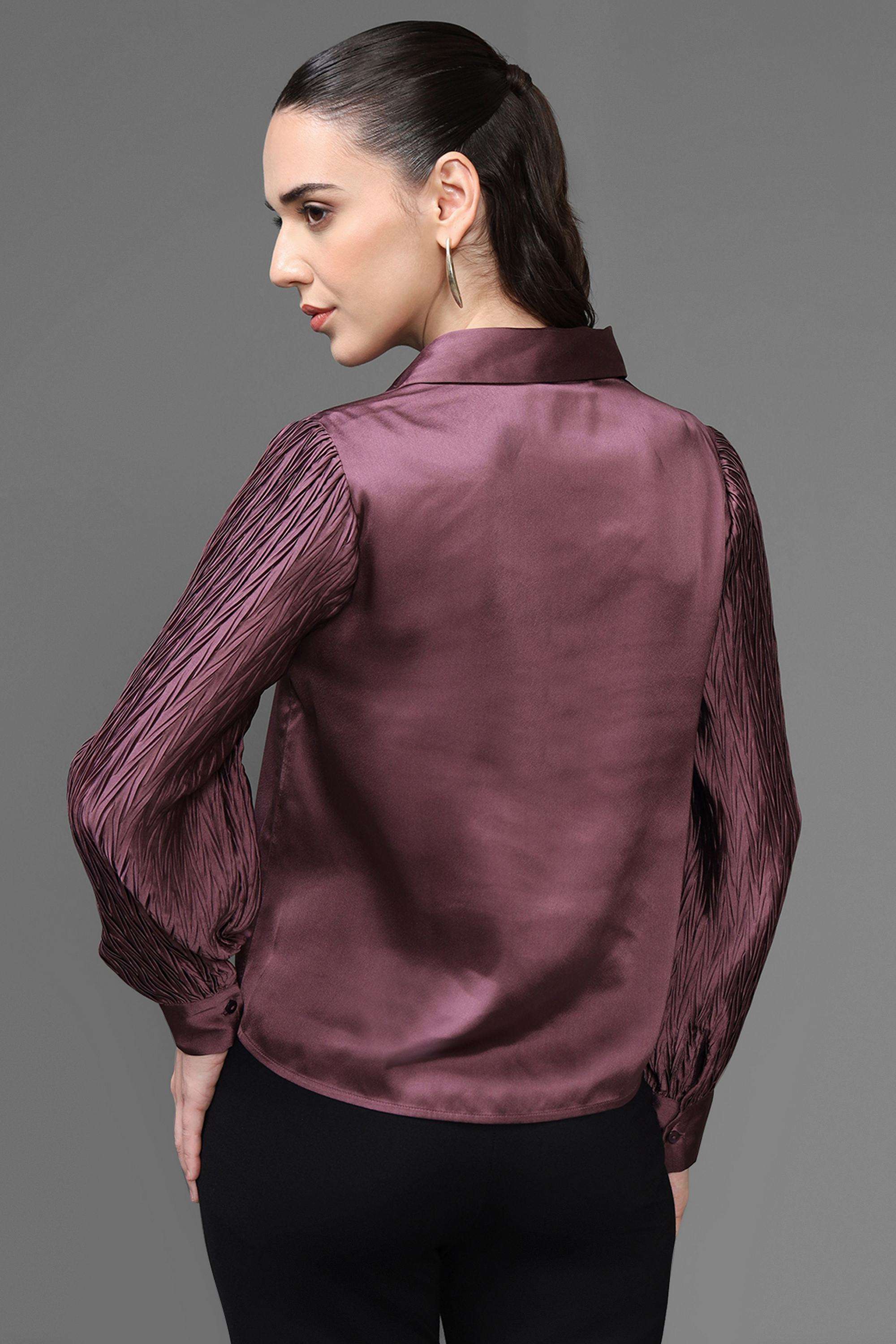 Solid-Round-Neck-Polyester-Women-s-Formal-Wear-Shirt