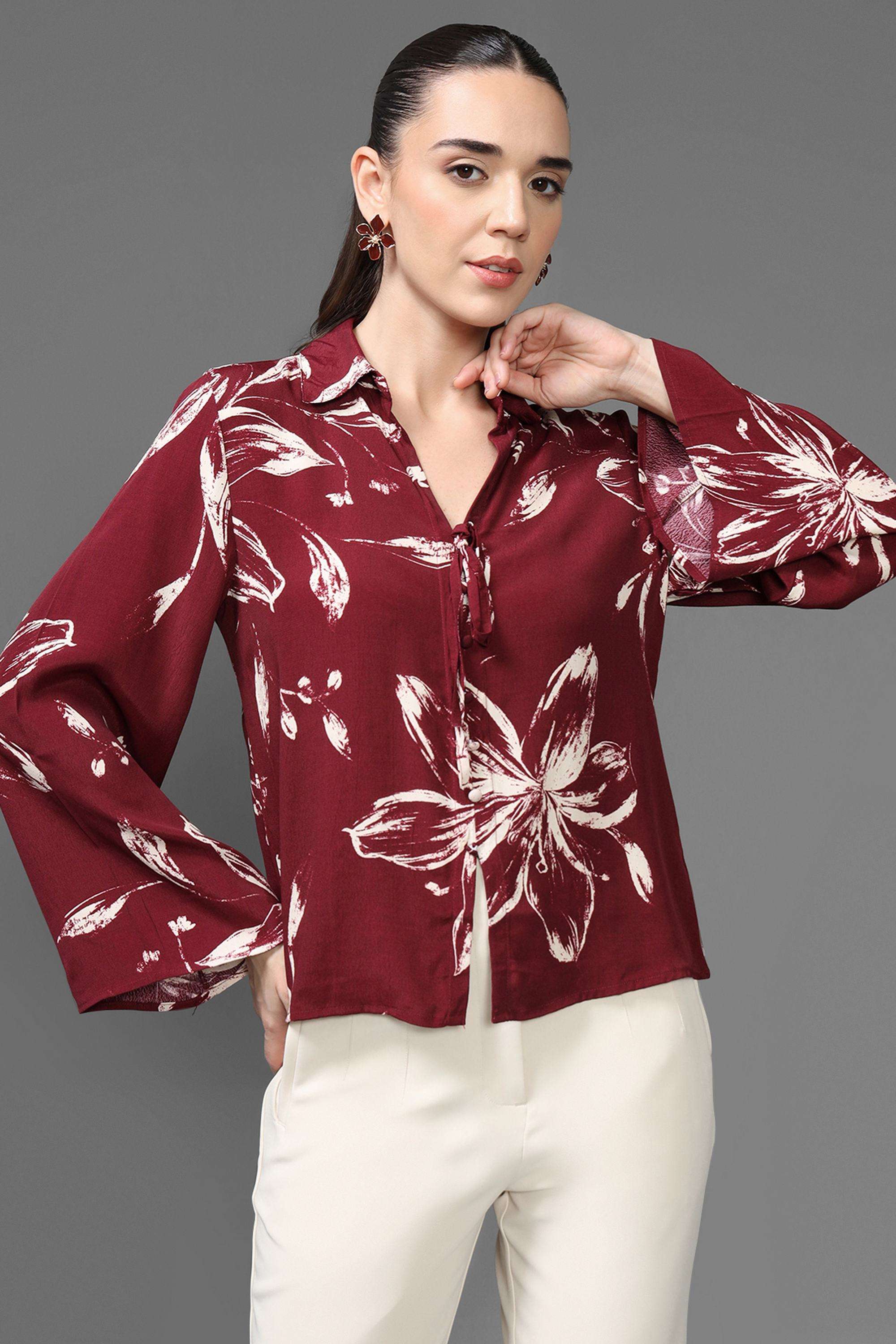 Floral-Collared-Viscose-Women-s-Evening-Shirt