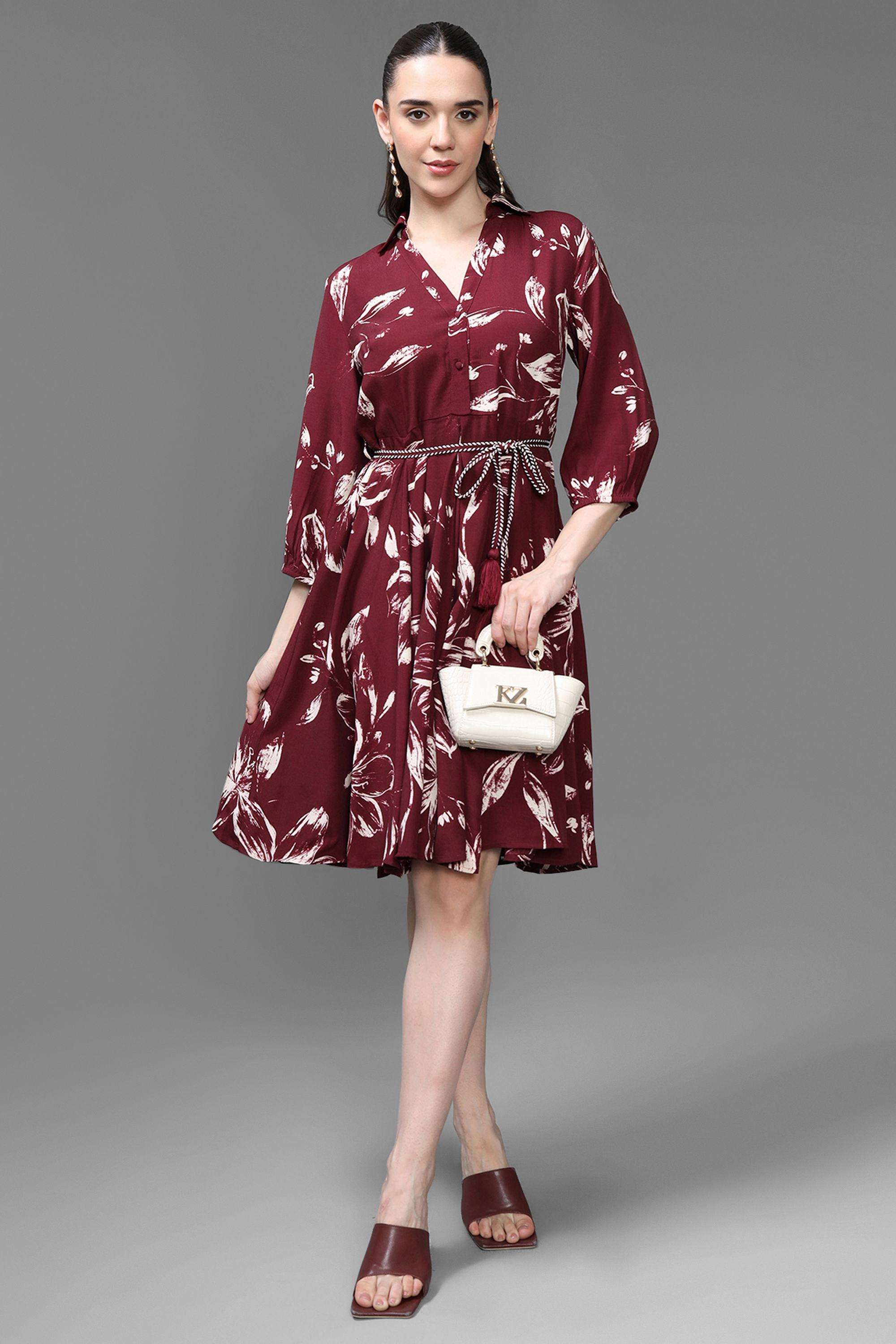 Floral-Collared-Viscose-Women-s-Dress