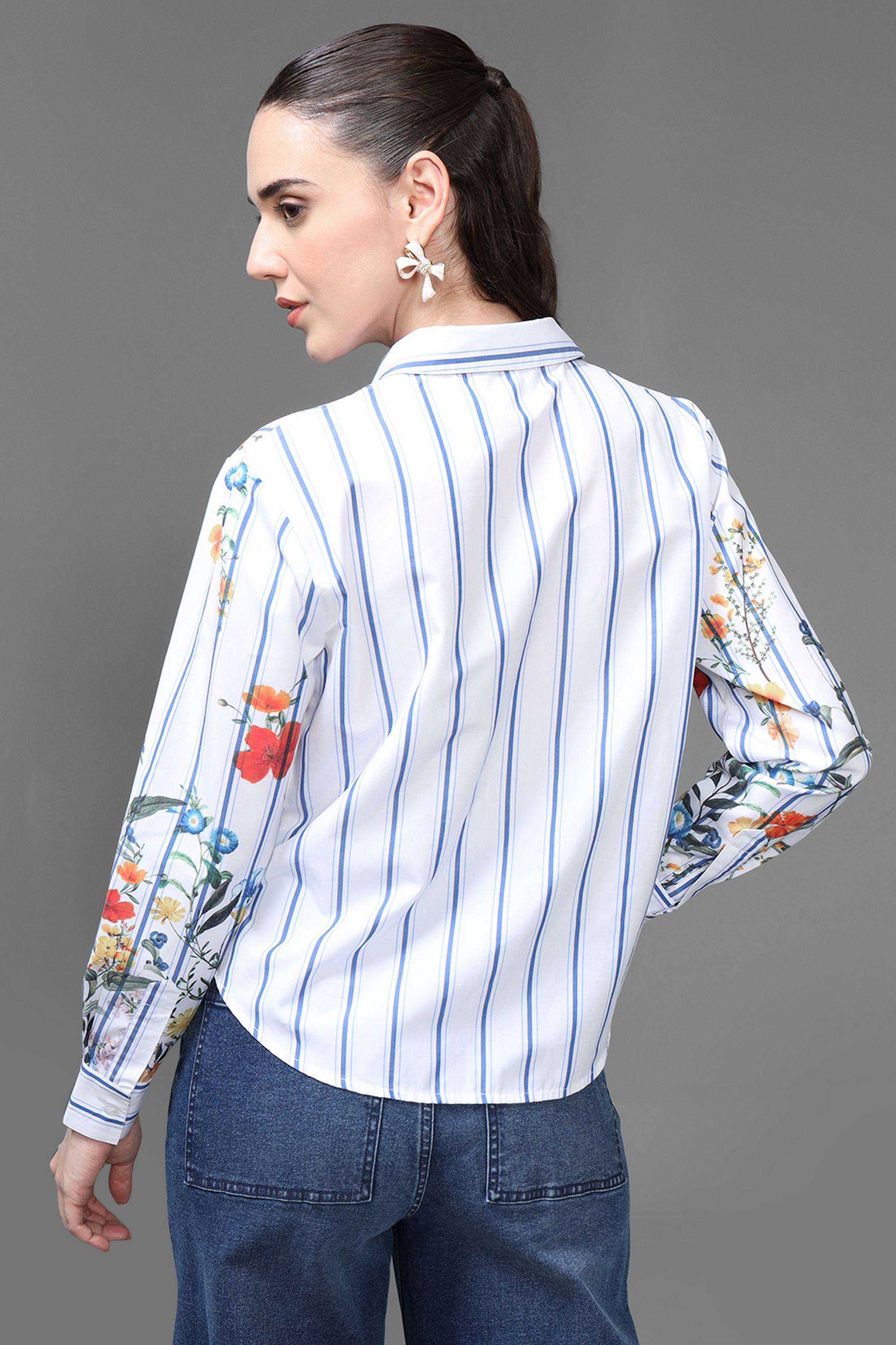 Stripes-Collared-Polyester-Women-s-Party-Wear-Shirt