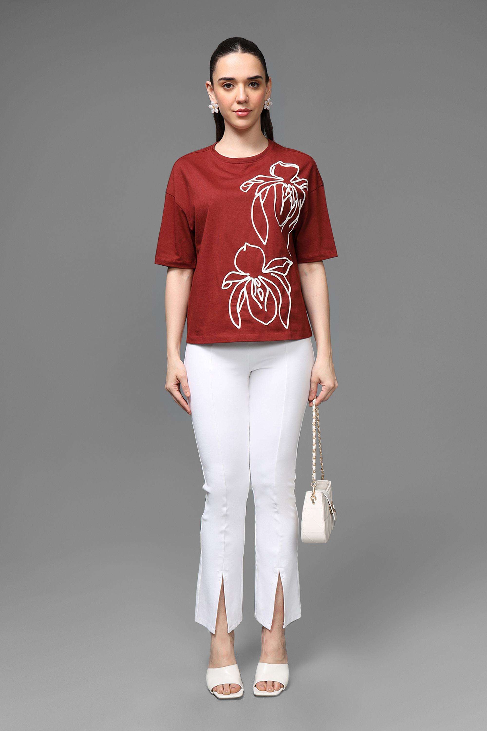 Embroidered-Round-Neck-Cotton-Women-s-Casual-Wear-Shirt